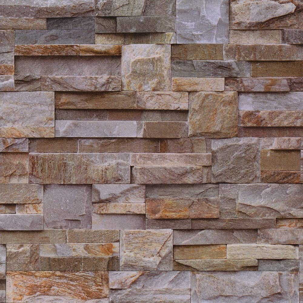 B&Q -  Brown Slate Brick Effect Embossed Wallpaper