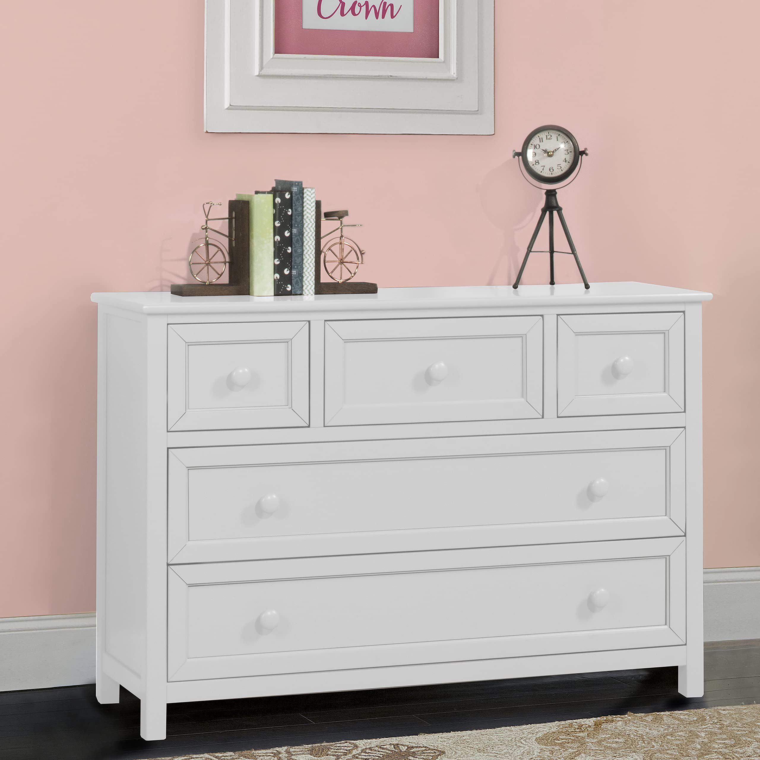Hillsdale Schoolhouse 4.0 Wood Dresser with 5 Drawers, White