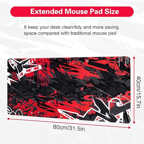 Miniatura 6 de Canjoy - Alfombrilla de mouse extendida para juegos, 31.5 x 15.7 pulgadas, XXL grande, para teclado de computadora, mouse con base antideslizante y