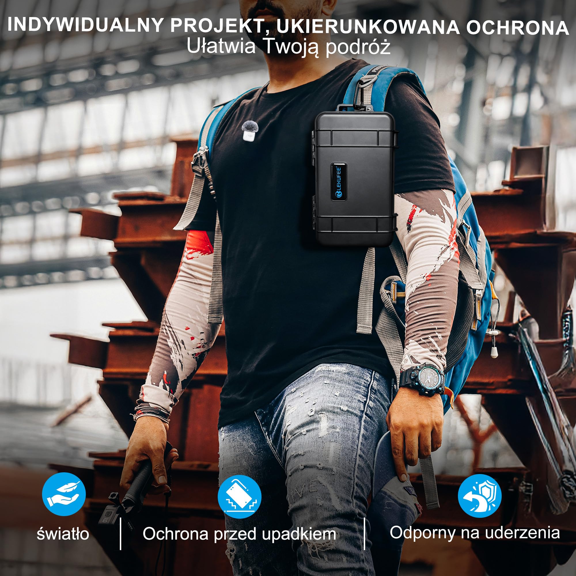 Lekufee podróżna wodoodporna twarda obudowa dla DJI Mic 3,Mic Mini 2,Mic 2, Mic Mini, etui na ładowarkę, nadajnik, odbiornik, mikrofon lavalier, oraz inne akcesoria (tylko etui i torba)