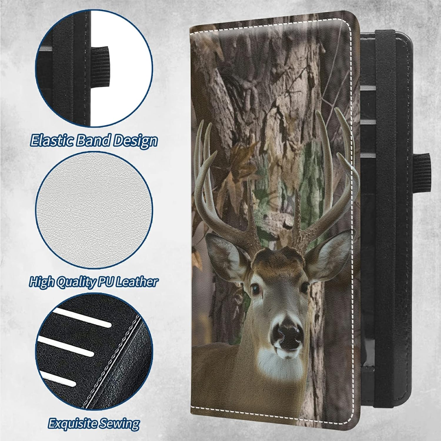 Checkbook Covers for Personal Checkbook Duplicate Checks RFID Blocking Checkbook Cover for Women Men with Elastic Strap Card Slots Pen Holder - Cute Forest Deer - Image 4