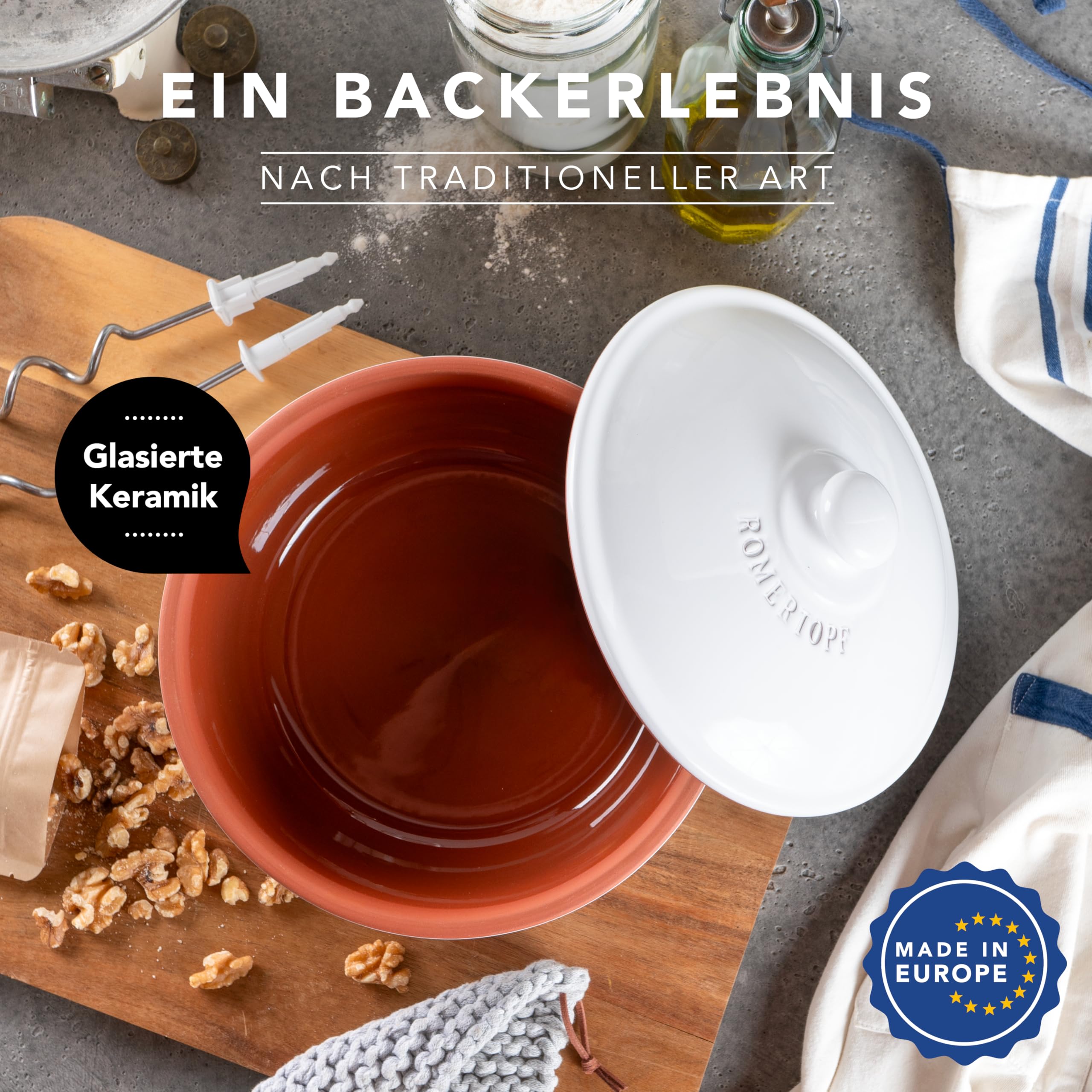 Römertopf garnek do pieczenia chleba z naturalnej gliny – Ø 23 cm – pieczenie chleba z oryginałem – dla przewiewnej miękiszu i chrupiącej skórki