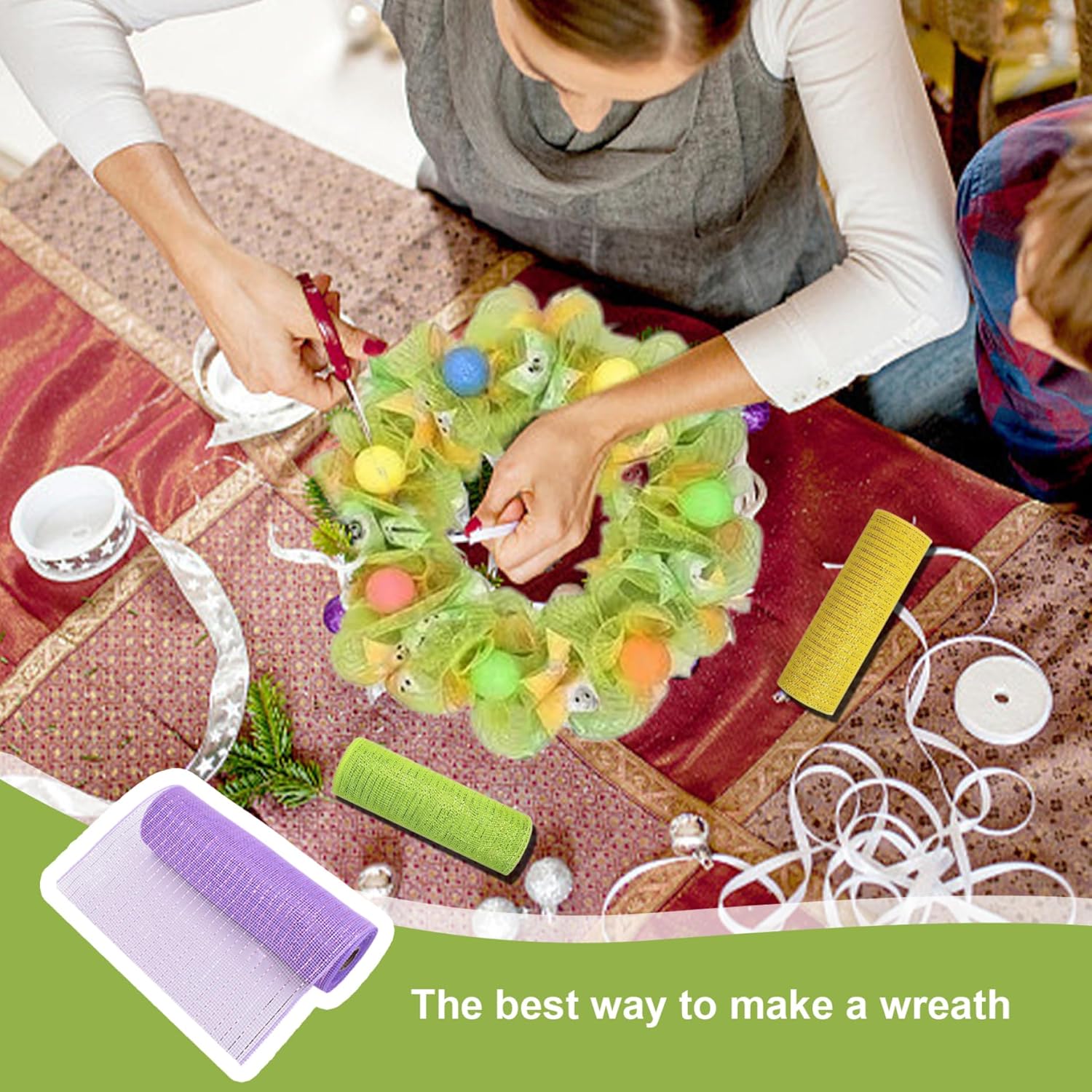 5 Rolls Mesh Ribbon, 10 Inch x 10 Yard Decorative Mesh Ribbon for Wreaths, Exquisite Deco, DIY Deco for Easter Spring Door Wreath