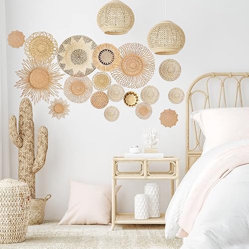 Vista 12 de Glenmal 18 calcomanías de pared de cesta bohemia, calcomanías de pared redondas, decoración moderna, calcomanías de decoración para despegar