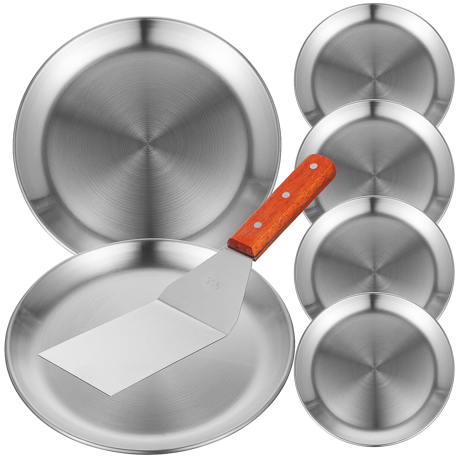 6 Stück Pizzablech aus Edelstahl mit Rundem Design und Glattem Rand Multifunktionale Backformen für Täglichen Gebrauch und Kaffeehäuser