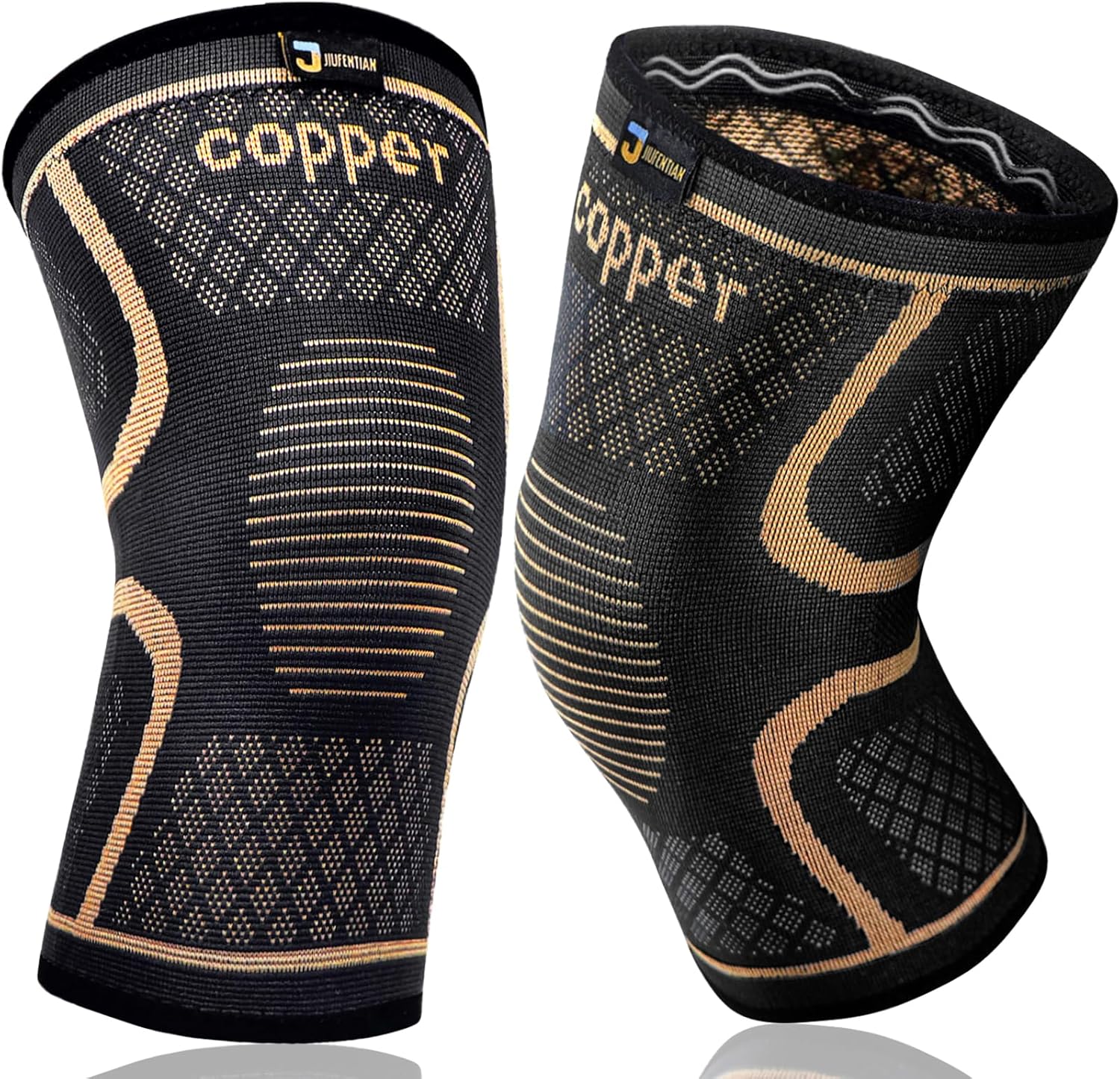 Copper Knee Braces for Men and Women 2 Pack - Compression Knee Sleeves for Pain, Arthritis, Sports and Recovery Support Large