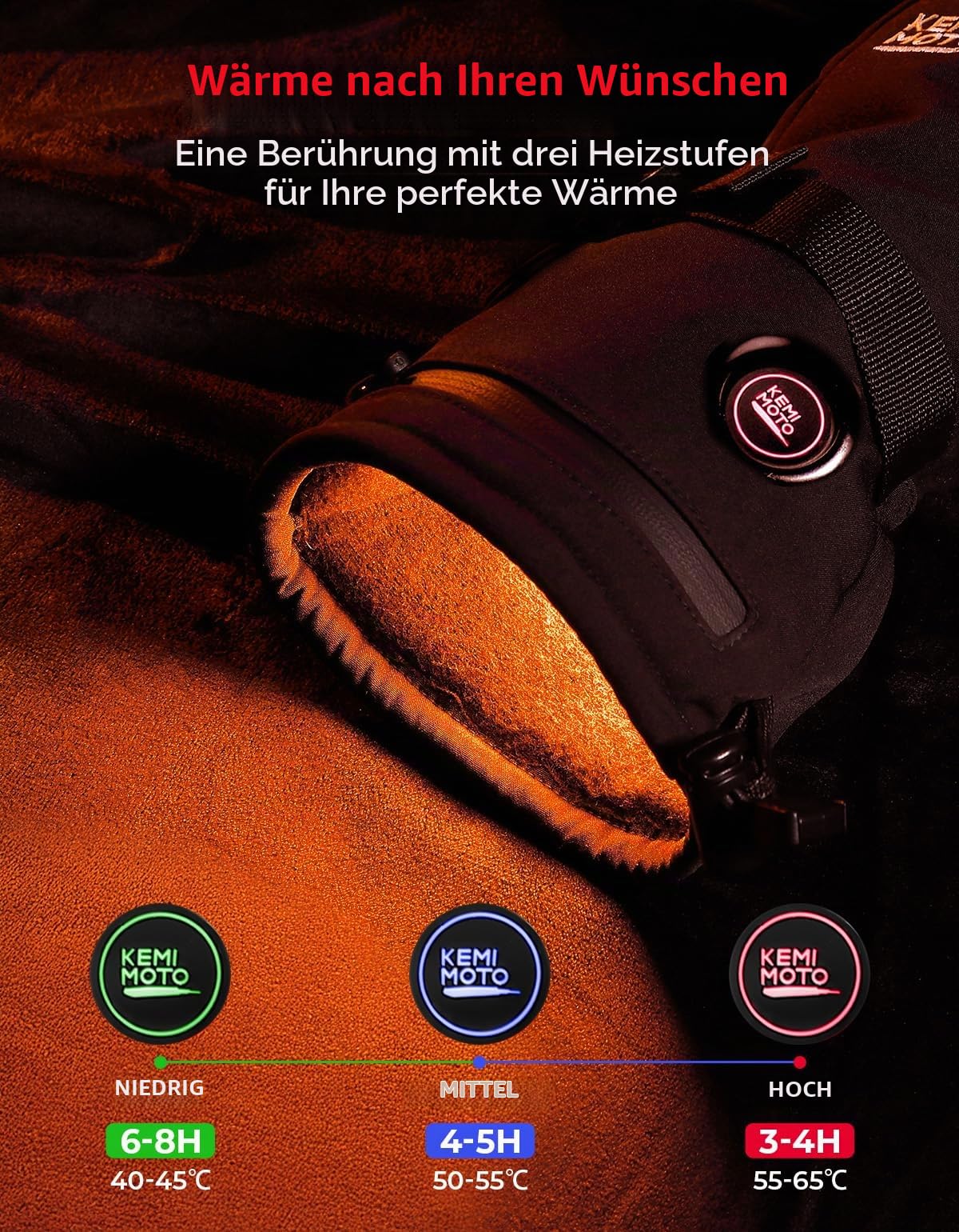KEMIMOTO Beheizbare Handschuhe mit 2500mAh Akku, Elektrisch Winter Thermohandschuhe Herren und Damen für -10°C~ -5°C, Beheizte Winter Angelhandschuhe für Skifahren, Wandern