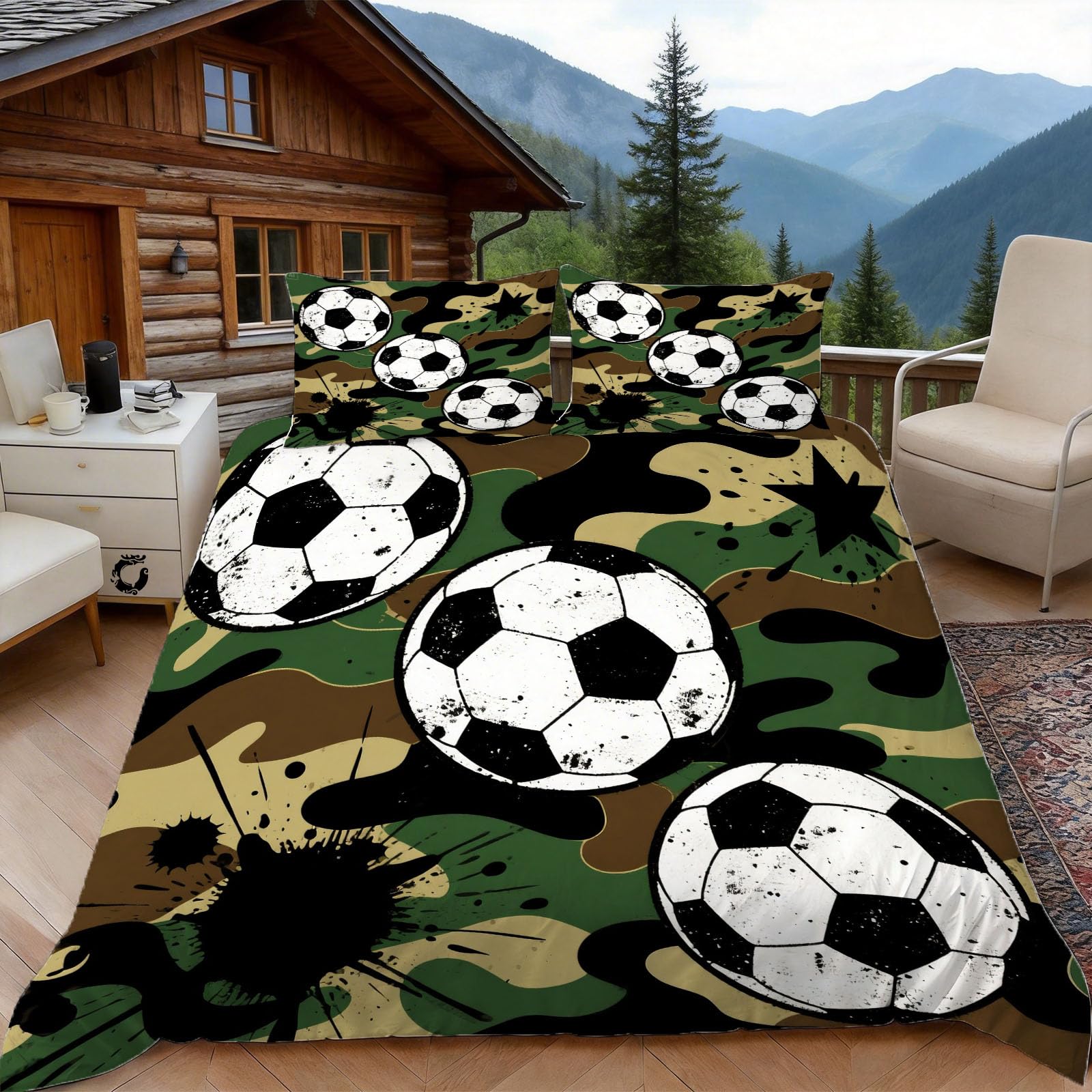 Housse de couette football 240x260 cm pour lit 2 personnes avec ses deux taies d'oreiller