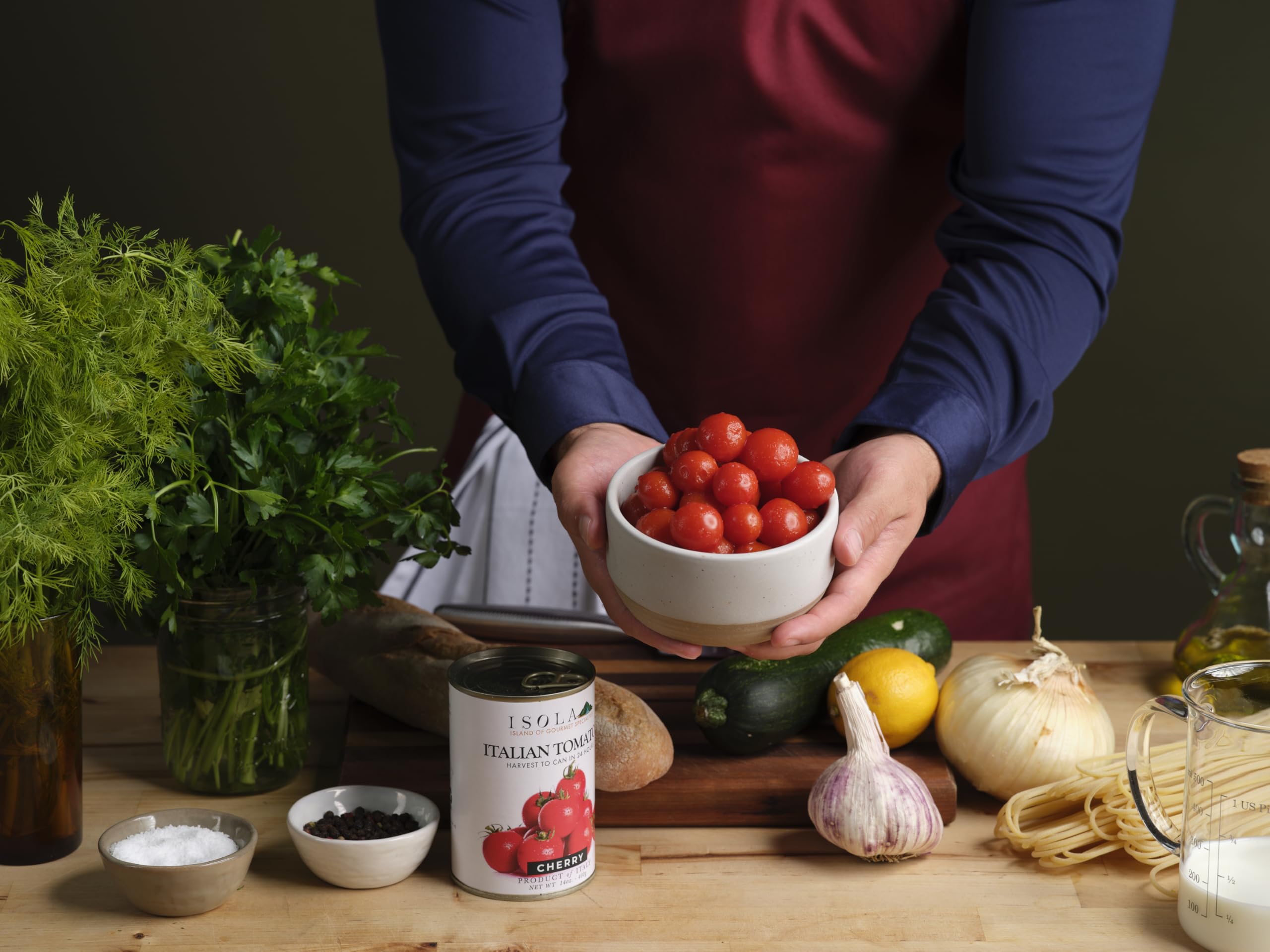 Isola Italian Cherry Tomatoes, 14 oz Can, Whole Tomatoes Grown in Southern Italy, Packed in Juice with Sweet and Acidic Balance, No Salt or Preservatives, Ideal for Sauces and Roasting