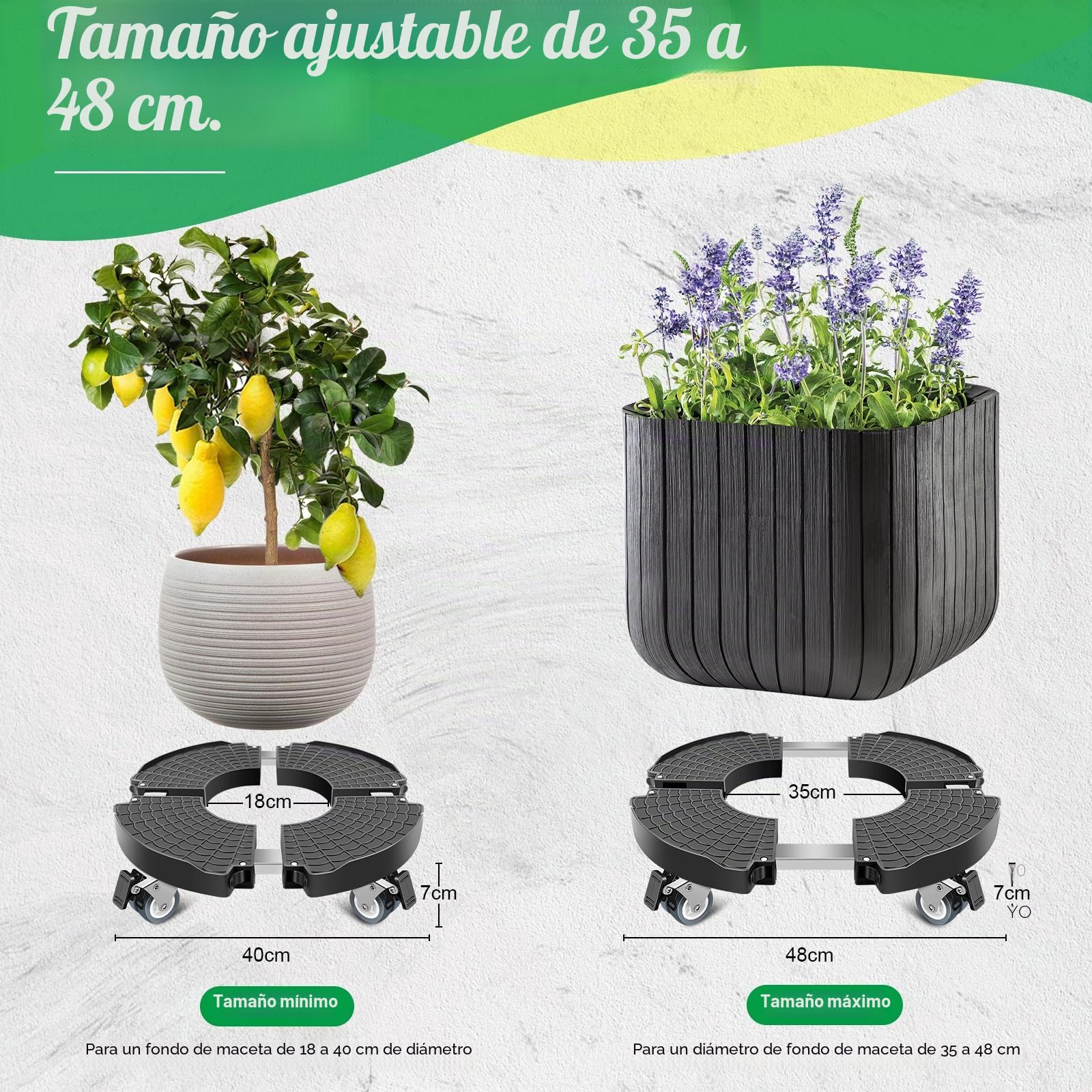 Linkax Plataforma con Ruedas, Ajustable Ø 35-48cm, Capacidad de Carga 150 kg, Soporte para Macetas con Ruedas para Macetas Exterior Grandes Soporte Plantas Interior Bombona Butano Base Sombrilla