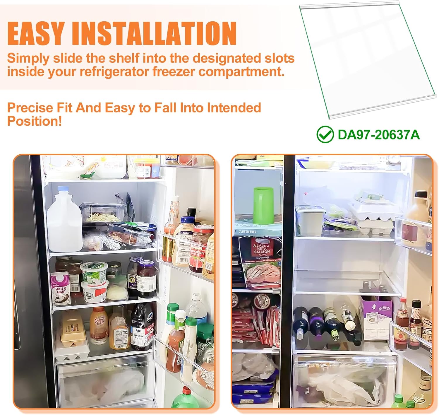 UPGRADED DA97-20637A Refrigerator Glass Shelf Compatible with Samsung Fridge Shelf Replacement Parts, Refrigerator Replacement Shelves RS22T5201SR RS22T5561SR Lower Tempered Glass Crisper Drawer Cover