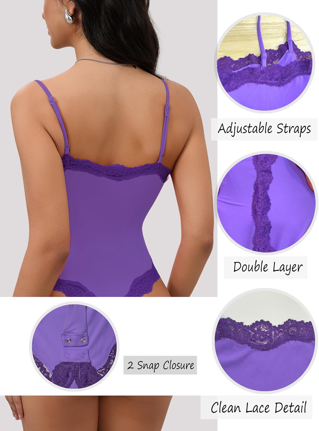 Starrylion Lace Body Suit Square Neck Tops for Women Sleeveless Spaghetti Strap Tank Top Bodysuits for Women Sexy Jumpsuit - Image 5