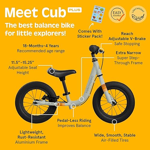 Miniatura 8 de Retrospec Cub Plus - Bicicleta de equilibrio para niños y niñas de 18 meses a 4 años, sin pedales, con marco ligero y freno en V ajustable, asiento