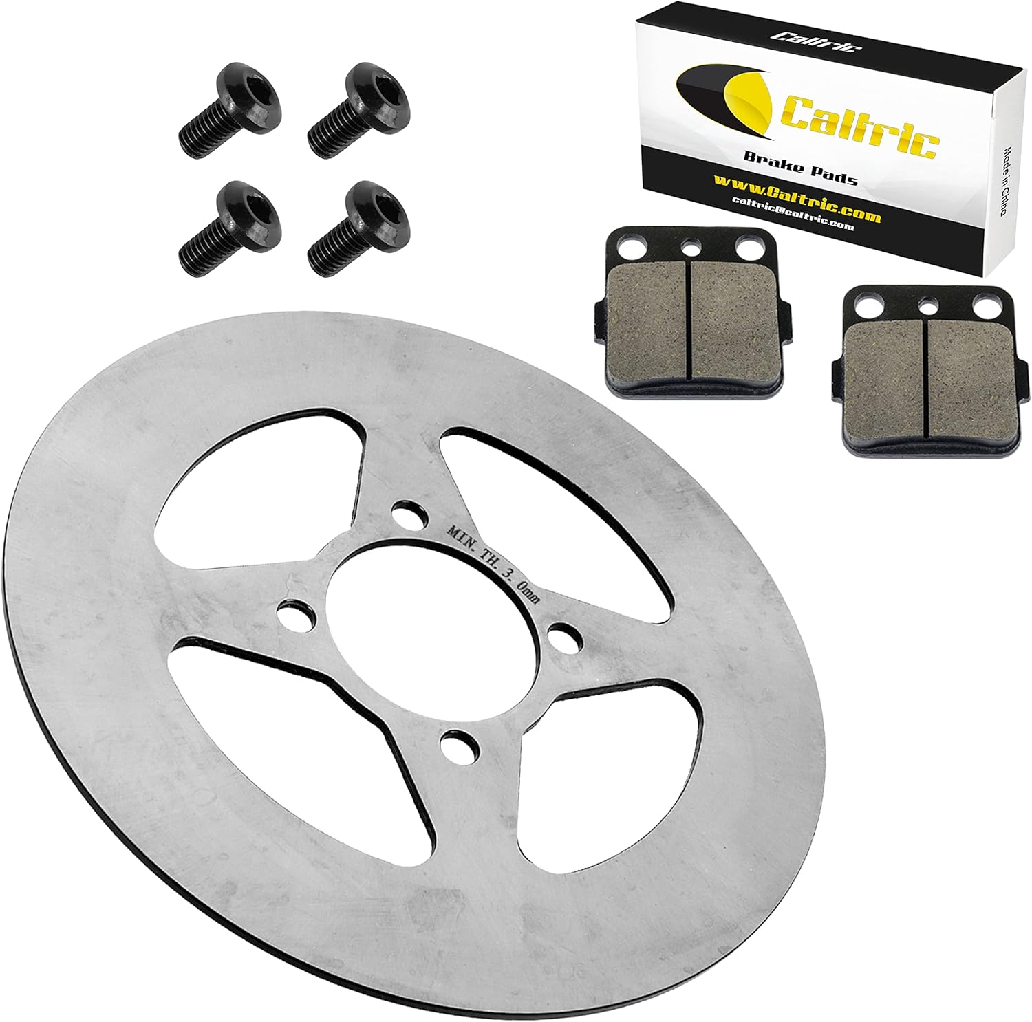 Caltric Rear Right Brake Disc with Brake Pads and Bolts compatible with Raptor 350 YFM350R 2004-2013