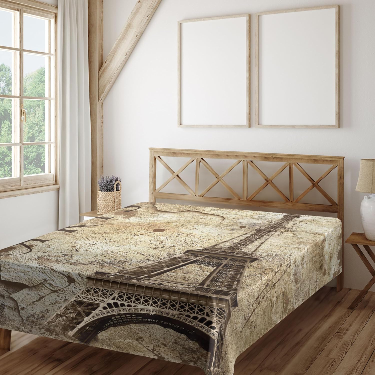 Ambesonne Sketchy Flat Sheet, Sun and Moon Celestial Composition Day`s Cycle Mystical Inspiration, Soft Comfortable Top Sheet Decorative Bedding 1 Piece, California King, Charcoal Tan