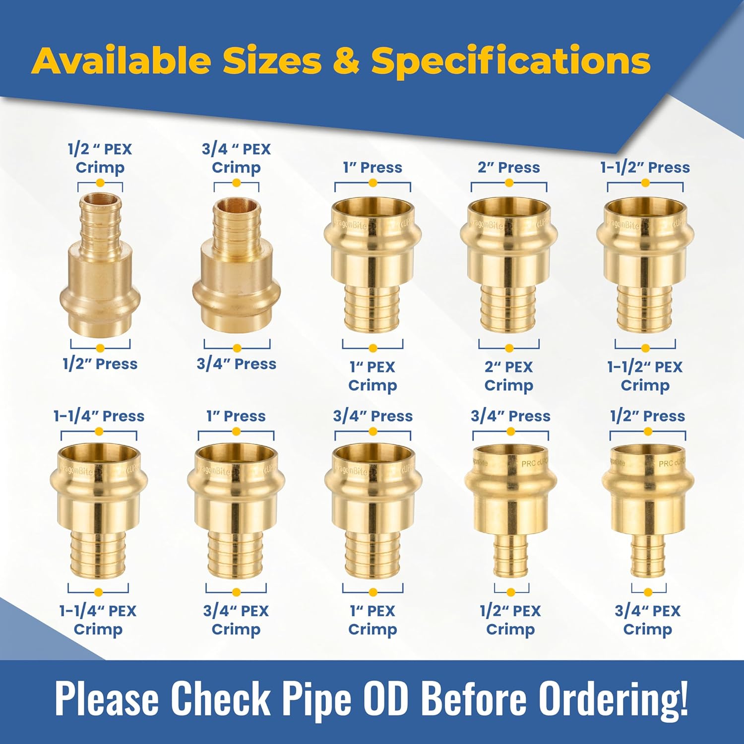 10-PACK GUOFIS Copper Press to PEX Adapter,1/2" Press x 1/2" PEX Crimp Coupling Adapter Connect Cooper to Pex B Pipe (LF Brass Material)
