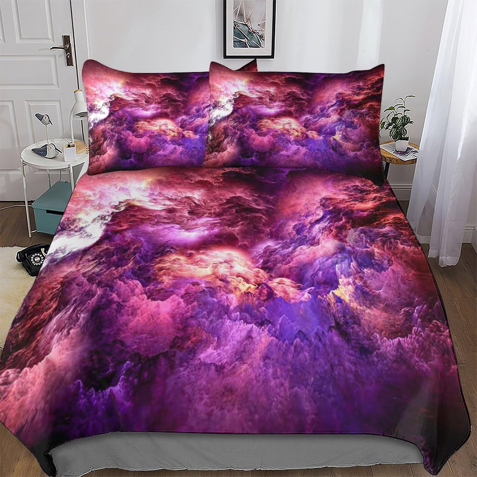 Housses de couette sans repassage anti-plis Nebula 3D Espace Colors microfibre ultra douce 200x200