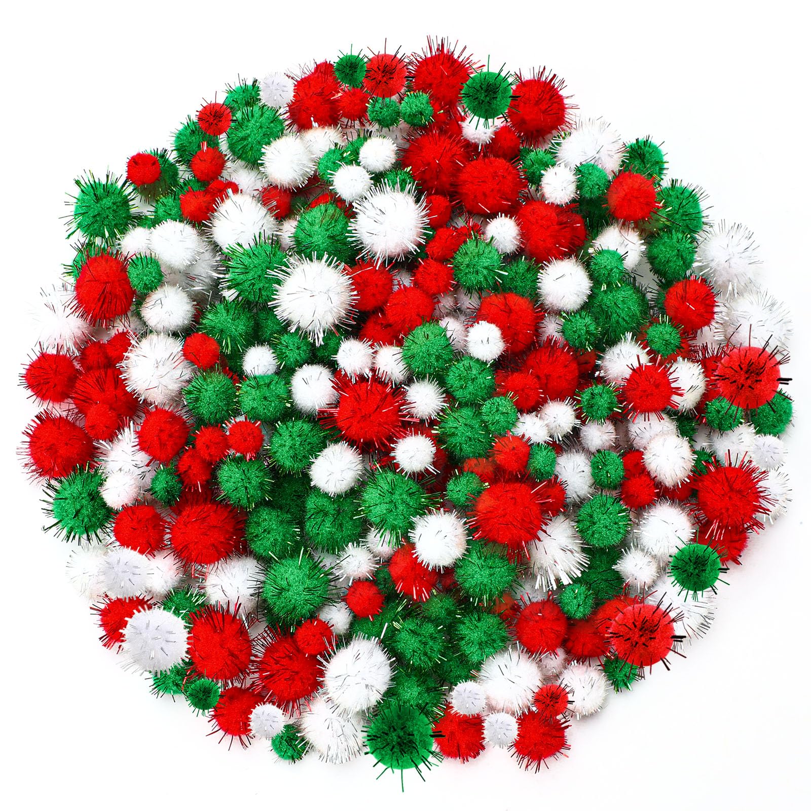 UPINS 600Pcs Christmas Pompom Balls, Red Green White Pom Poms for Crafts