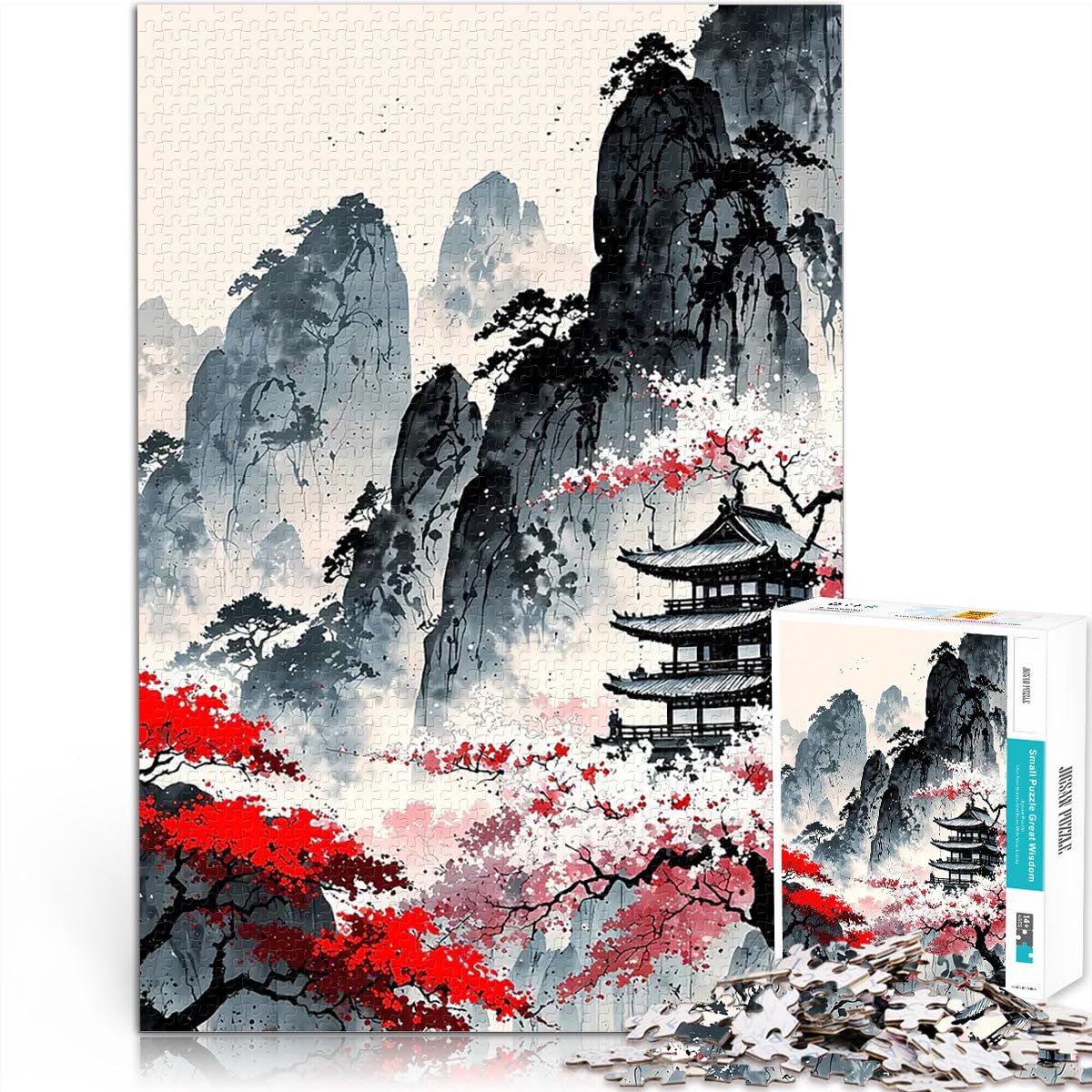Japońska świątynia górska 1000 sztuk puzzle dla nastolatków redukcja stresu ciekawy prezent urodzinowy, prezenty, sztuka ścienna 38x26cm