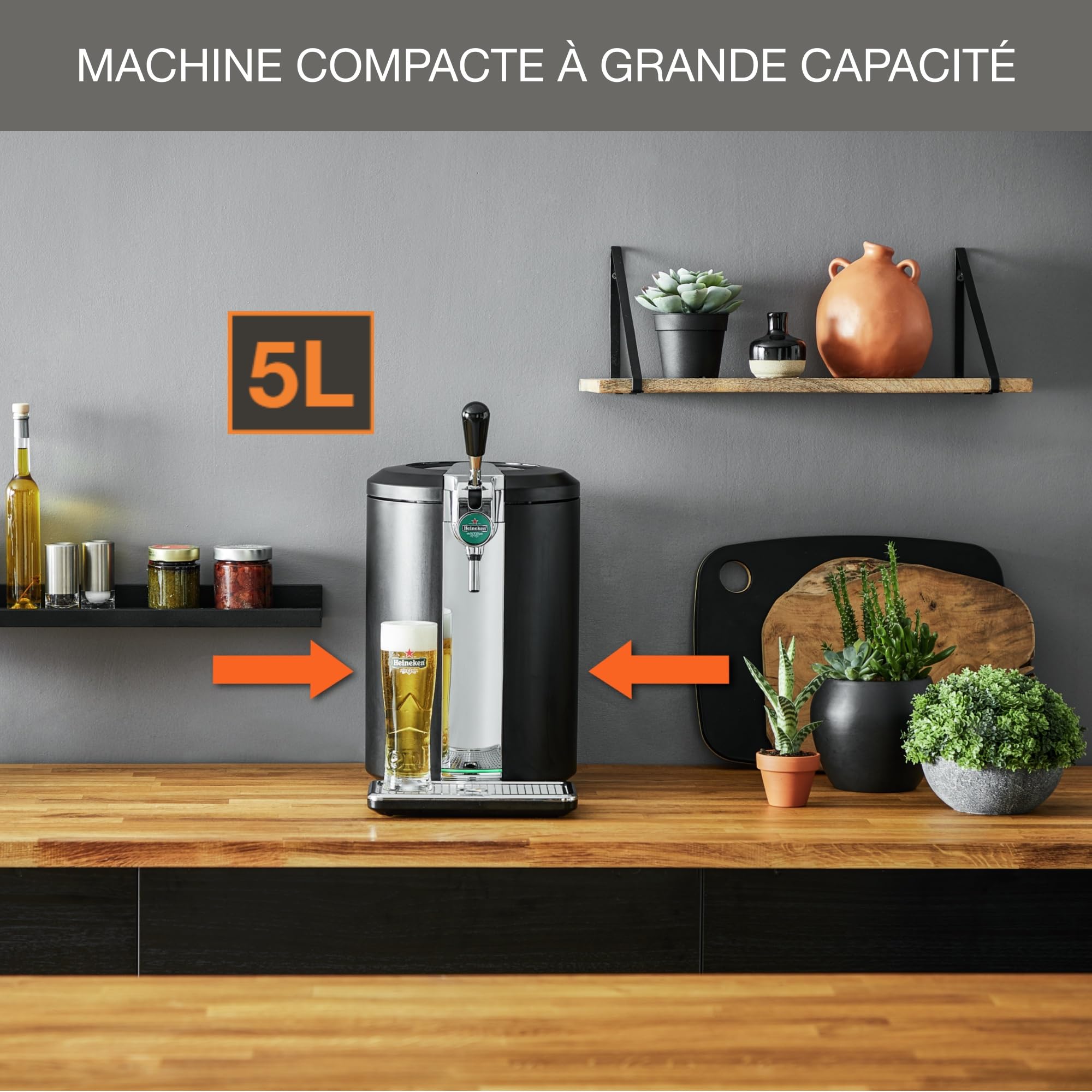 Krups Beertender Machine bière pression, Fûts 5 L, Heineken, Témoin lumineux, Température mousse parfaites, Compact noire VB450E10