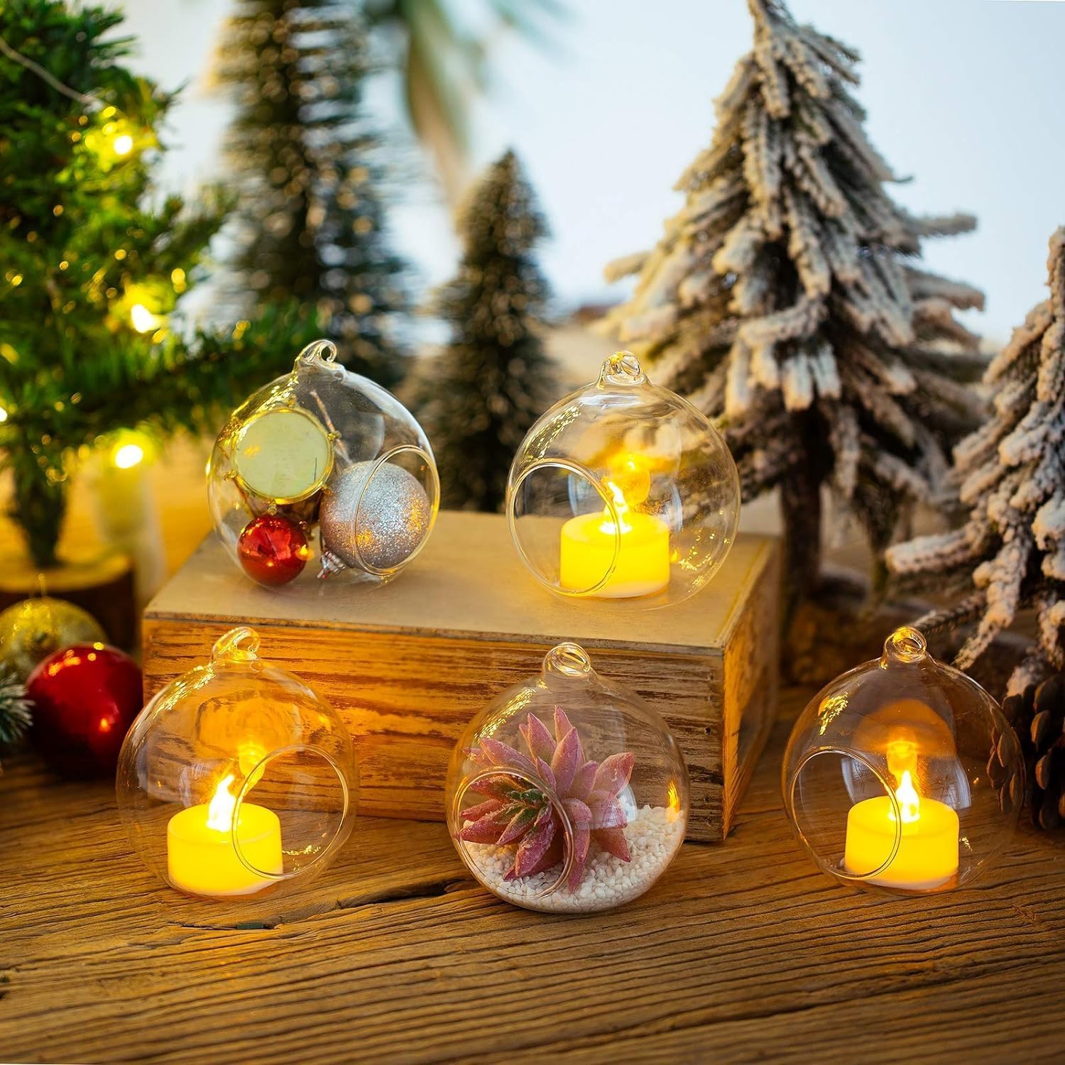 2.36"/ 6cm Hanging Tealight Candle Holder Glass Globes Air Plant Orb Glass Candlestick Lights Terrariums Candles Terrarium Vase Containers Home Decor Indoor Outdoor Garden DIY Gifts (6)