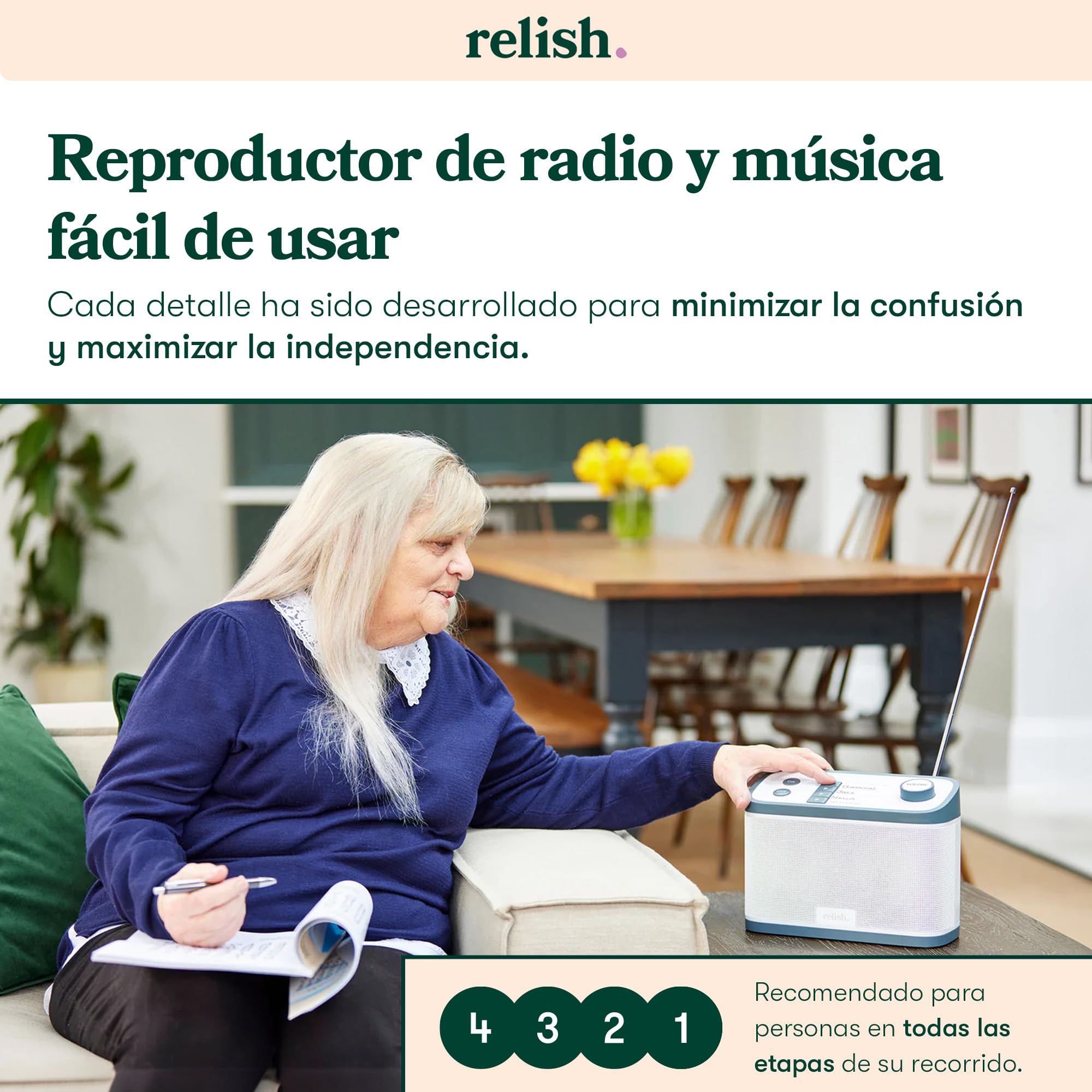 Radio Dab/FM portátil Simple y Reproductor de música para Personas Mayores, Personas con Demencia y Alzheimer o con discapacidad Visual - Botones Grandes, diseño Simple, fácil de Usar