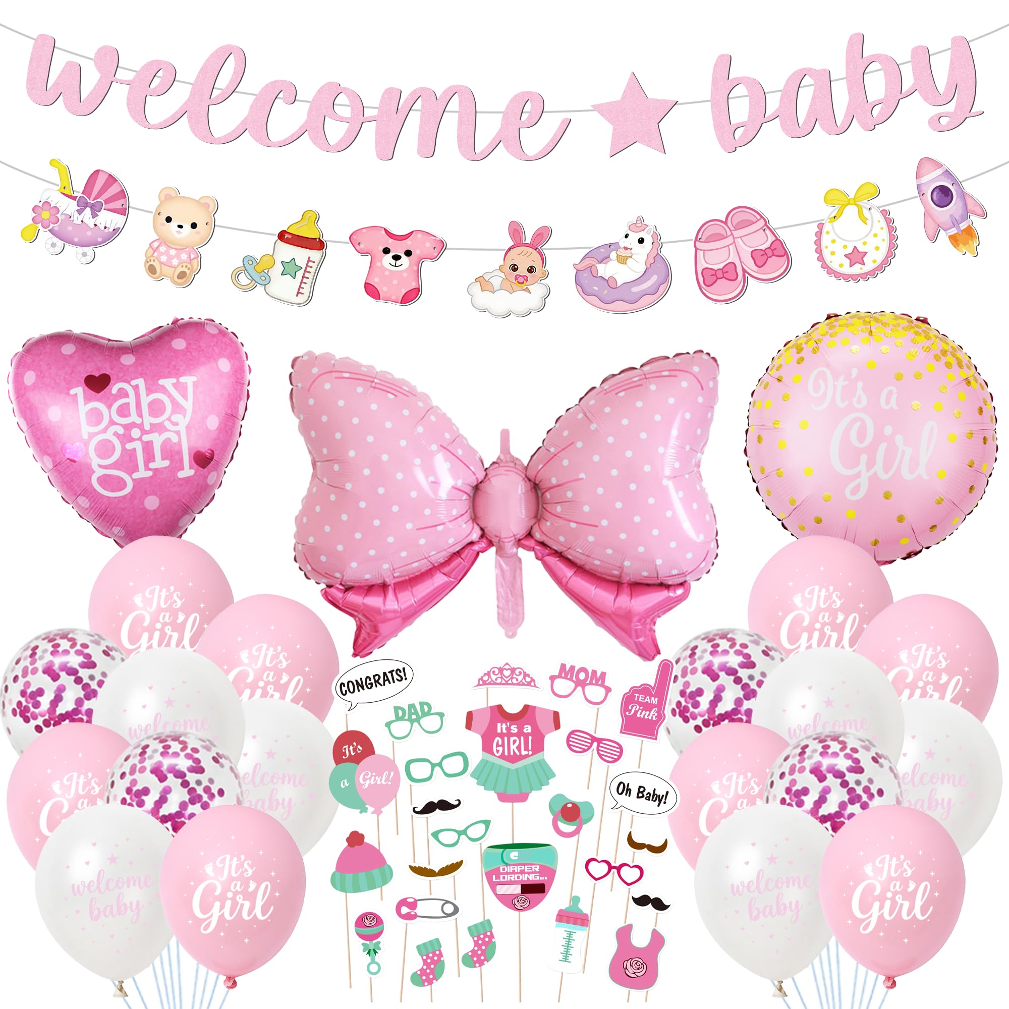 Baby Shower Welome Girl Party Decorations, 54Pcs Baby Shower Balloons Set โ image 1