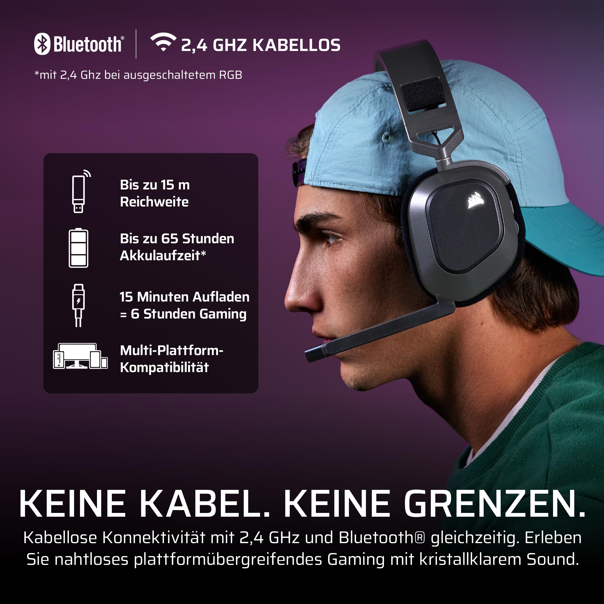 Corsair HS80 MAX Wireless Xbox Gaming Headset Bluetooth Stahlgrau Dolby Atmos Omnidirektionales Mikrofon iCUE Kompatibel Xbox PC Mac Mobile