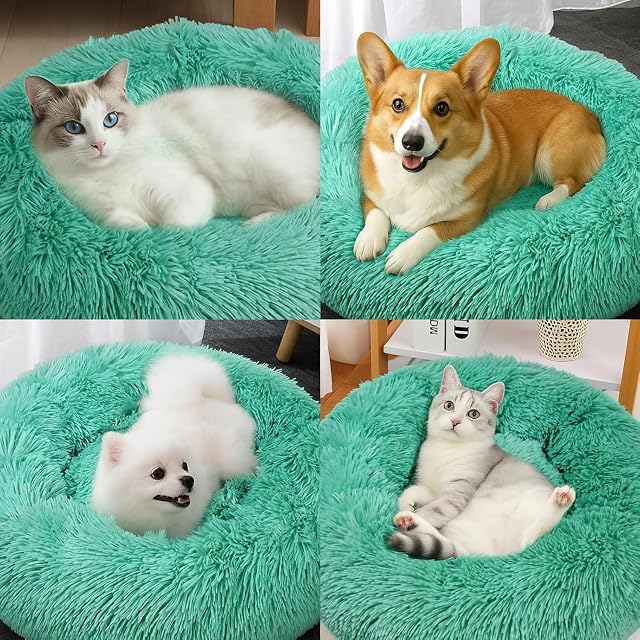 Foto 7 de 7 de DONWEI Cama Redonda Verde Mascotas 50CM Felpa Antiestrés Lavable Hogar