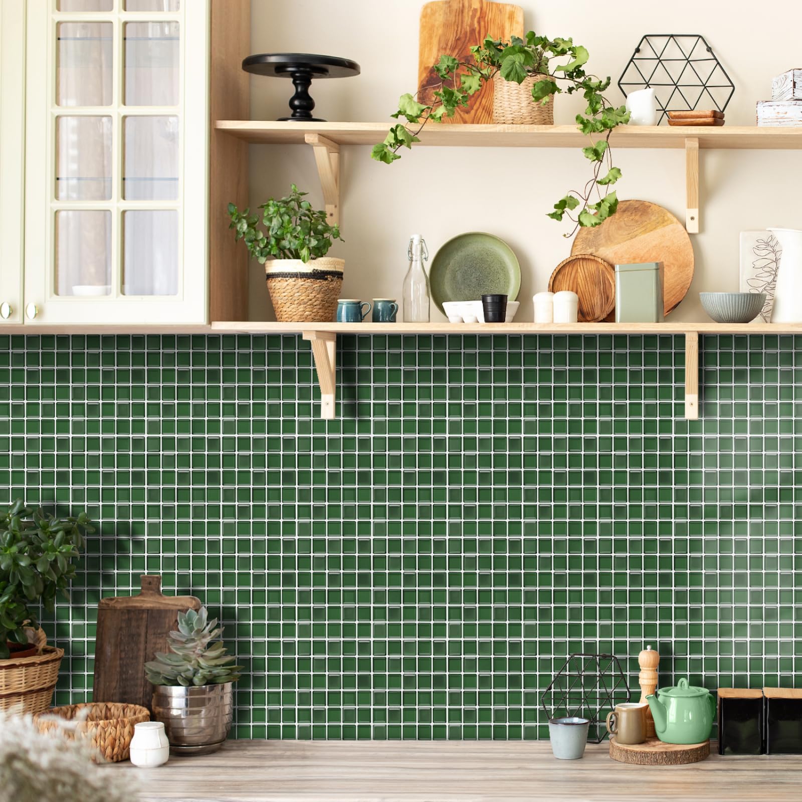 LMYSXAOZ Stick on Tiles 17x23CM Green Tile Stickers Transfers for Bathroom Kitchen,Peel and Wall Self Adhesive Vinyl Waterproof Oil Proof Home Decor