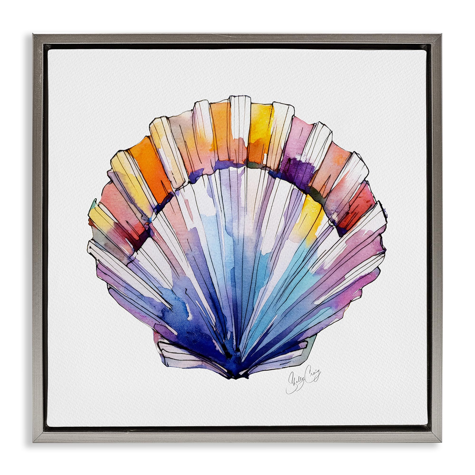 Stupell Industries Luster Gray (Matte) Coastal Scallop Watercolor Nautical, 17 X 17 Inch Canvas In Floater Frame