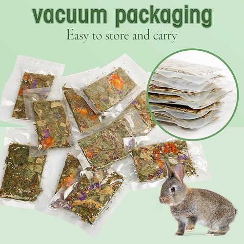 Miniatura 3 de Golosinas naturales de conejo, 10 piezas de juguetes de heno Timothy Chips Bunny masticar juguetes con flores de hierbas conejillo de indias