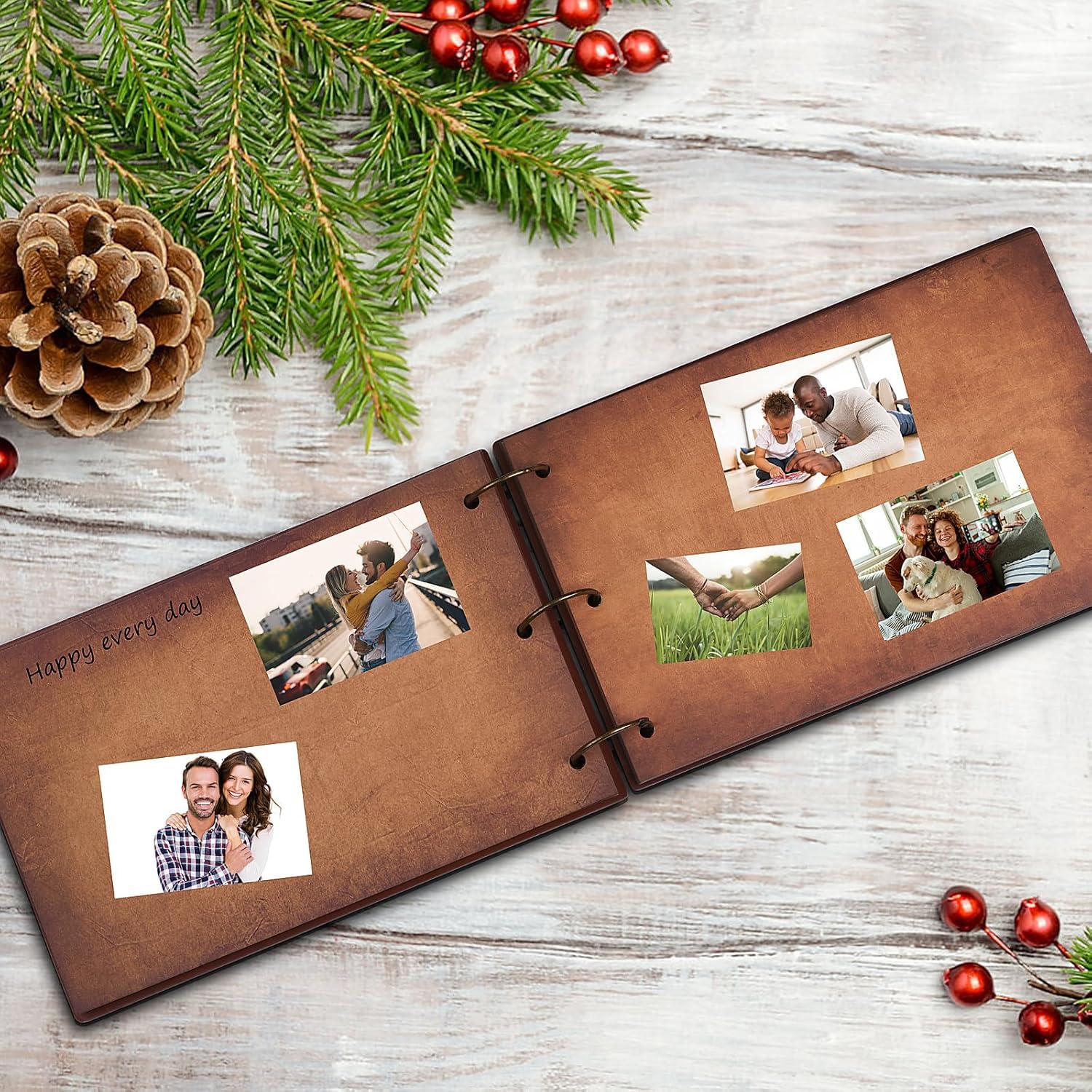 Abenteuerbuch, 3D-Holzeinband, Sammelalbum, Fotoalbum, 30 x 19 cm, zeitloses Erinnerungs-Tagebuch für unvergessliche Abenteuer und wertvolle Momente, ideal für Jubiläen, Reisen und Paare