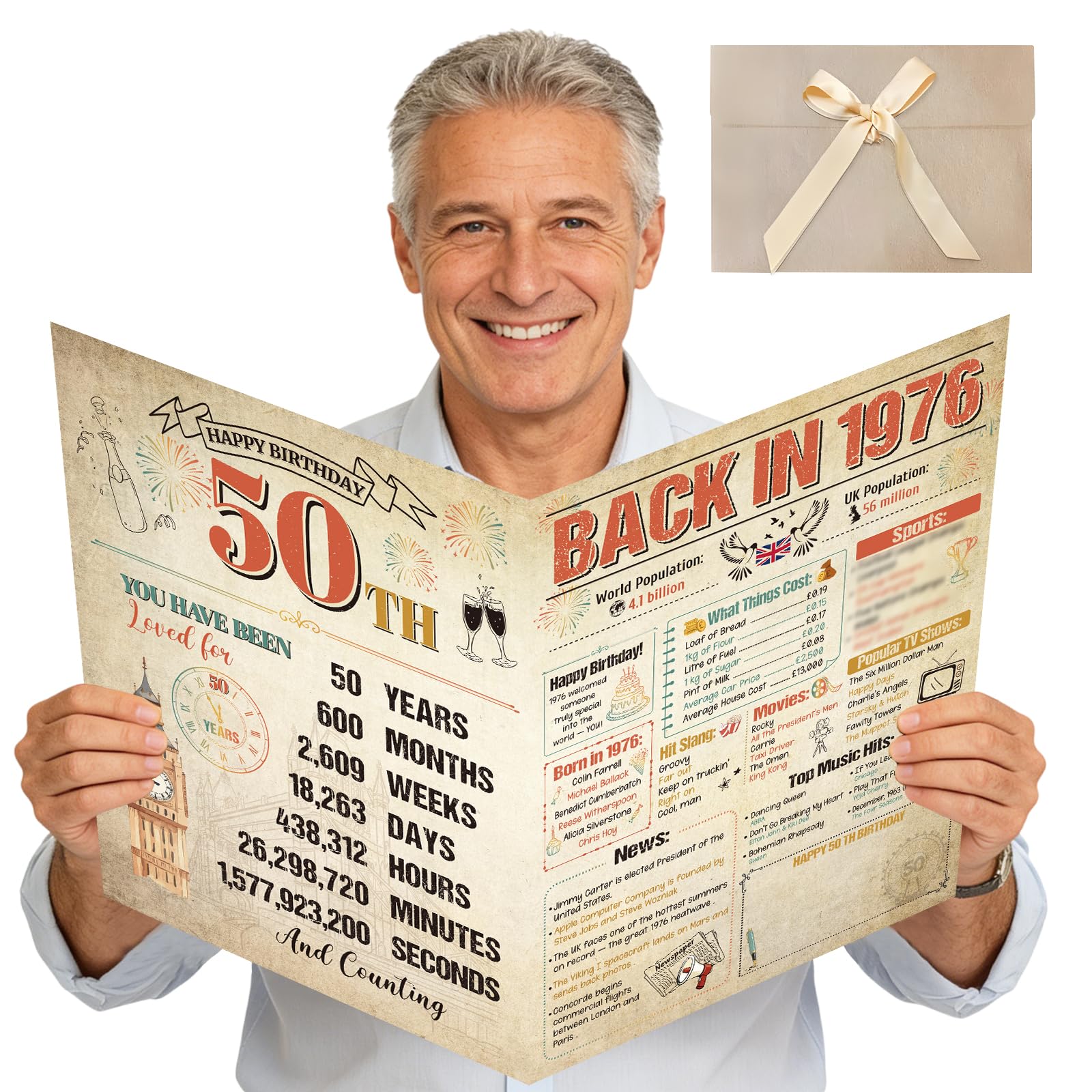Eiapadeor Large 50th Birthday Card for Men - Vintage Back in 1976 50th Birthday Card with Envelope Cheers to 50 Years Jumbo Guest Book Birthdays Gift for Women Men 50 Year Old Party Decorations — image 1