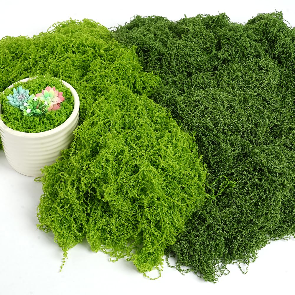 OFFCUP 100g Muschio Stabilizzato Muschio Finto per Decorazioni Muschio Artificiale Muschio Decorativo Lichene Stabilizzato Riutilizzabili per Modellismo Acquari Casa(50g Verde Chiaro+50g Verde Scuro)