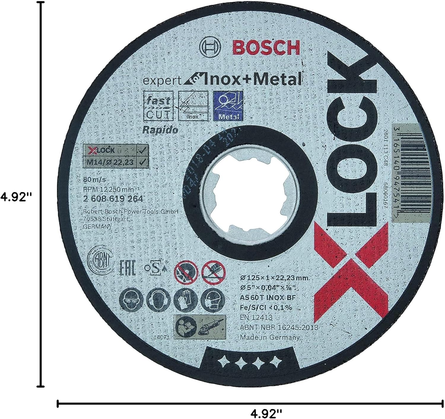 Bosch Professional 2608619264 Straight Cutting Disc Expert (for INOX and Metal, X-Lock, Ø125 mm, Bore Diameter: 22.23 mm, Thickness: 1 mm)