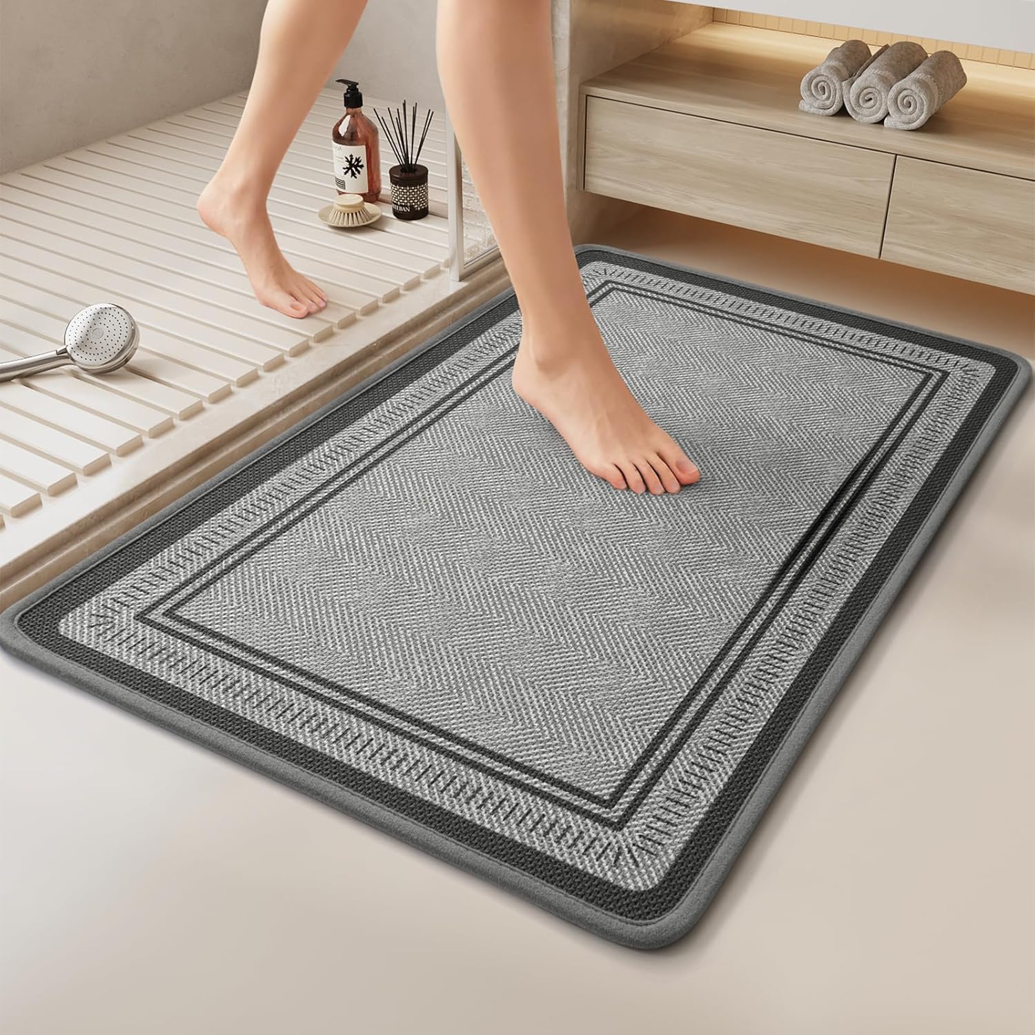 16 24 Non Slip Bath Mat with Rubber Backing Absorbent Quick Dry Bath Mats Washable Low Pile Bathroom