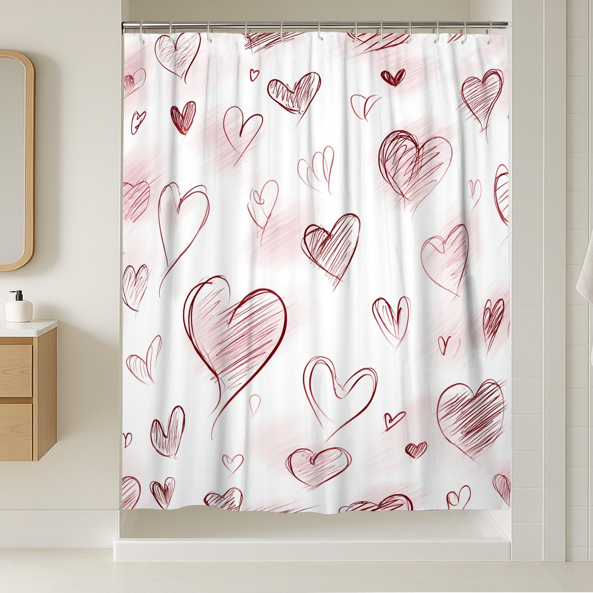 Rideau de douche en toile imperméable 183x243 cm rideau salle de bain motif cœurs moderne