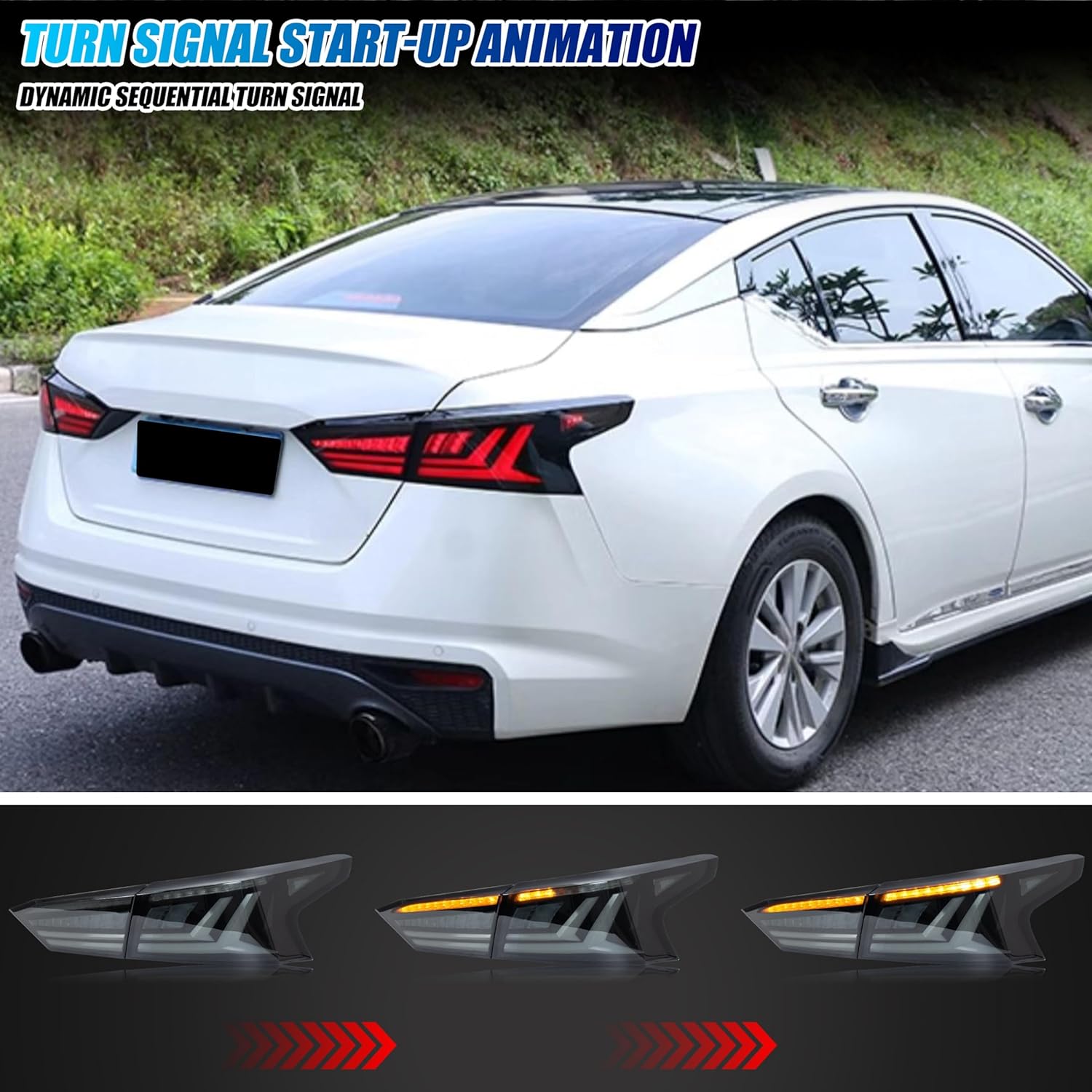 New Accessory Compatible with Nissan Altima 2019-2024 Full LED Tail Lights with Sequential Turn Signal Dynamic Animation Grey Rear Lamps Assembly
