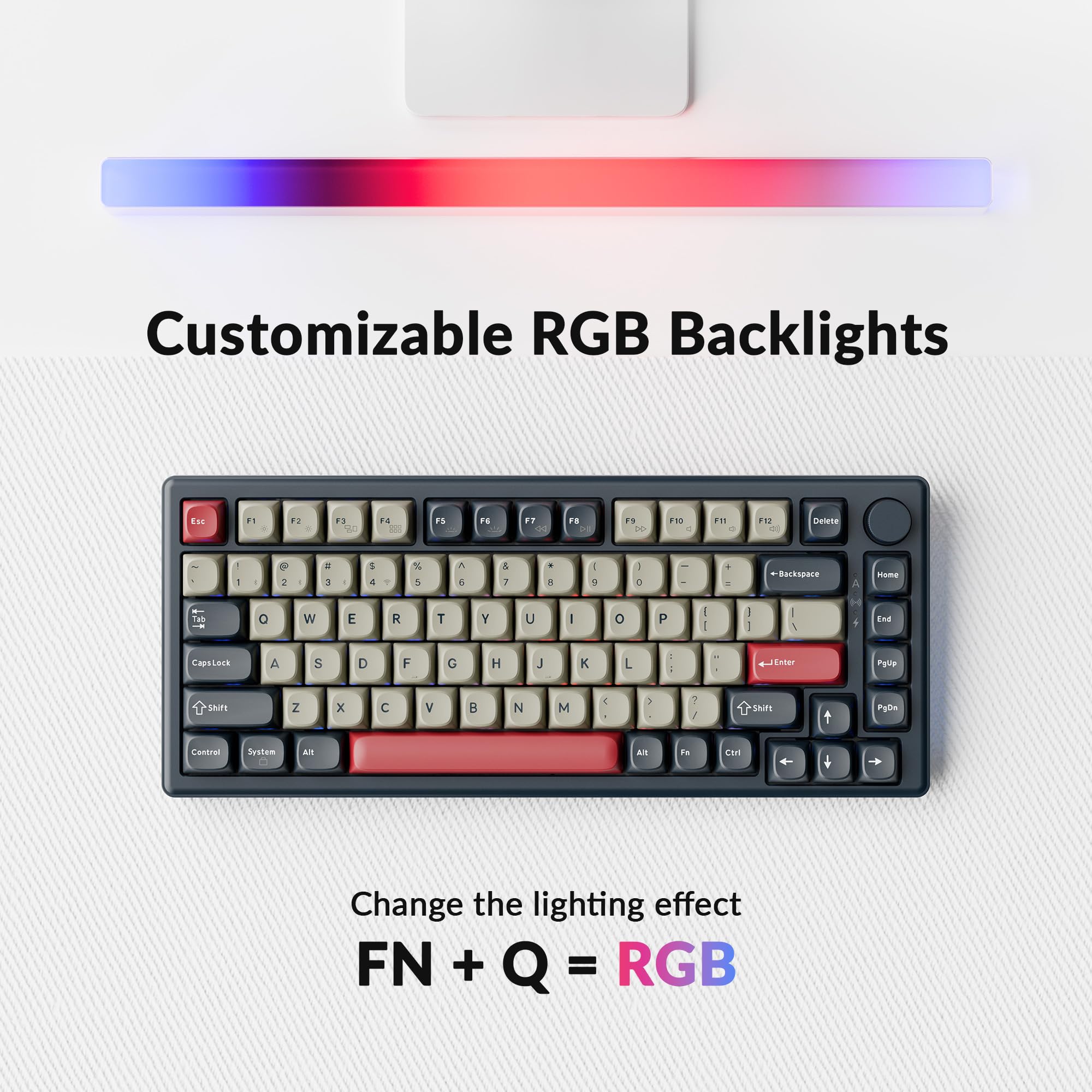 Keychron J2 Tastiera Meccanica Senza Fili 2.4GHz Bluetooth QMK 75% Layout RGB, Hot-Swap Interruttore Rosso Compatibile con Mac Windows Linux, Tasti PBT Non Brillanti per Gaming - Blu Scuro