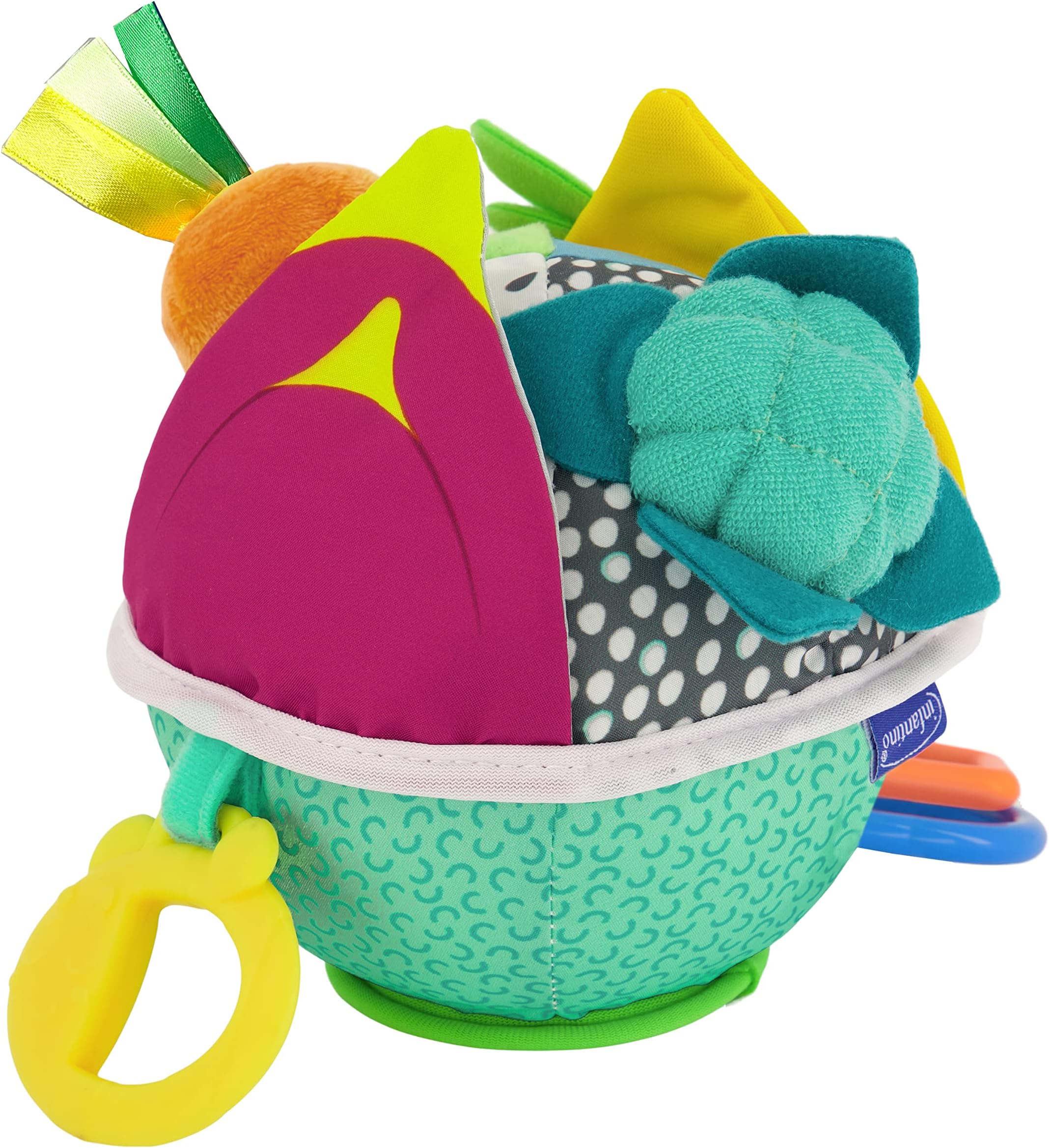 INFANTINOBusy Lil’ Sensory Ball - 9 Activities, Teether, Selfie Mirror, Rattle Sounds, Encourages Fine and Gross Motor Skill Development, for Babies 3M+, Multicolored, 215119-00