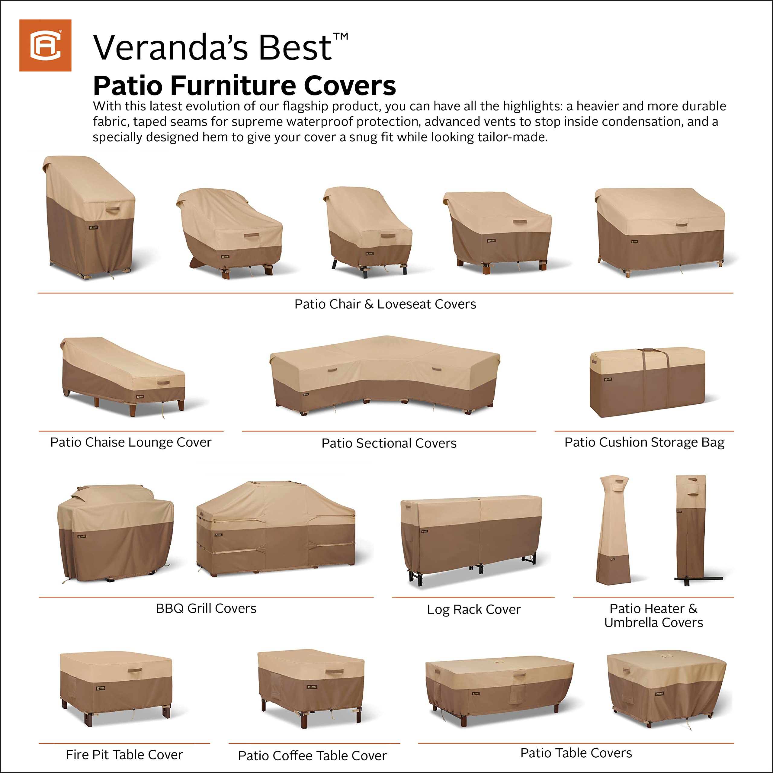 Classic Accessories Veranda's Best wasserdichte Abdeckung für Terrassensofa/Zweisitzer, 198 x 83 x 81 cm, Terrassenmöbelabdeckungen