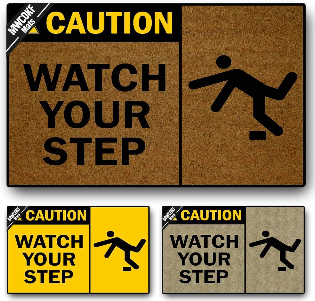 Funny Door Mat Non-Slip Back Rubber Entry Way Doormat Outside | Caution Watch Your Step | Standard Outdoor Welcome Mat | Patio Home Office Indoor | Non-Woven Fabric 18 Inch x 30 Inch