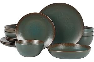 Oprah's Favorite Vibrant Stoneware Reactive Glaze Plates and Bowls Dinnerware Set