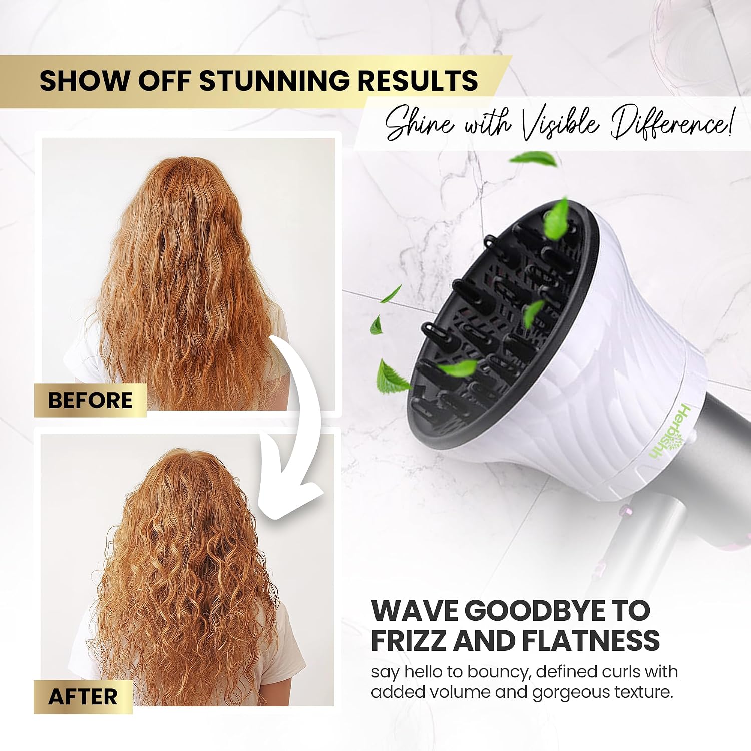 Herbishh Large Universal Diffuser Hair Dryer Attachment Adjustable 1.37" - 3.14" Dryer Diffuser Even Heat Rotary Clip for Curly Definition & Wavy Hair, Reduces Frizz & Adds Volume, Heat Resistant