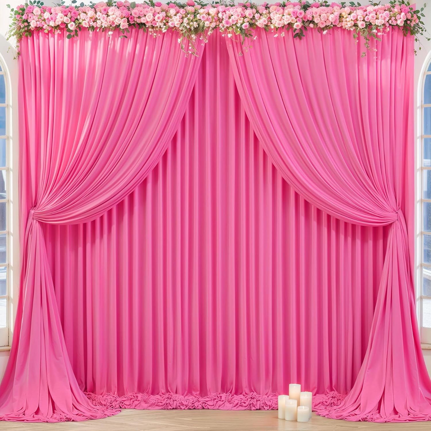 16x10FT Hot Pink Backdrop Curtains for Wedding Parties, Wrinkle Free Polyester Photography Backdrop Drapes for Wedding Baby Shower Birthday Parties Stage Background Stand Decorations 4x10ft,4 Panels