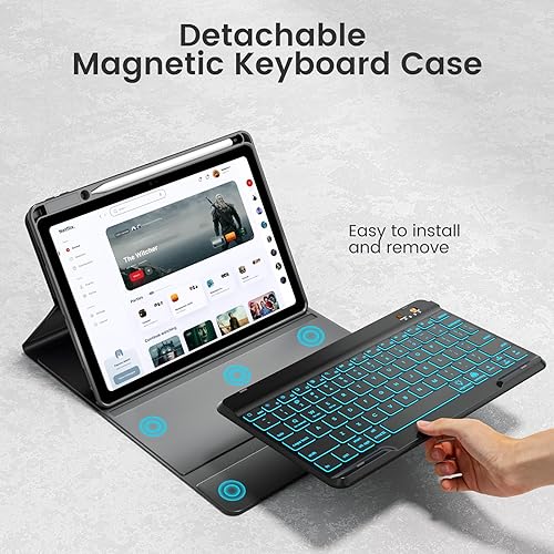 Miniatura 4 de OPAKIT Funda de teclado para iPad Air 54 Pro de 11 pulgadas, funda de teclado inalámbrica desmontable retroiluminada de 7 colores con soporte para