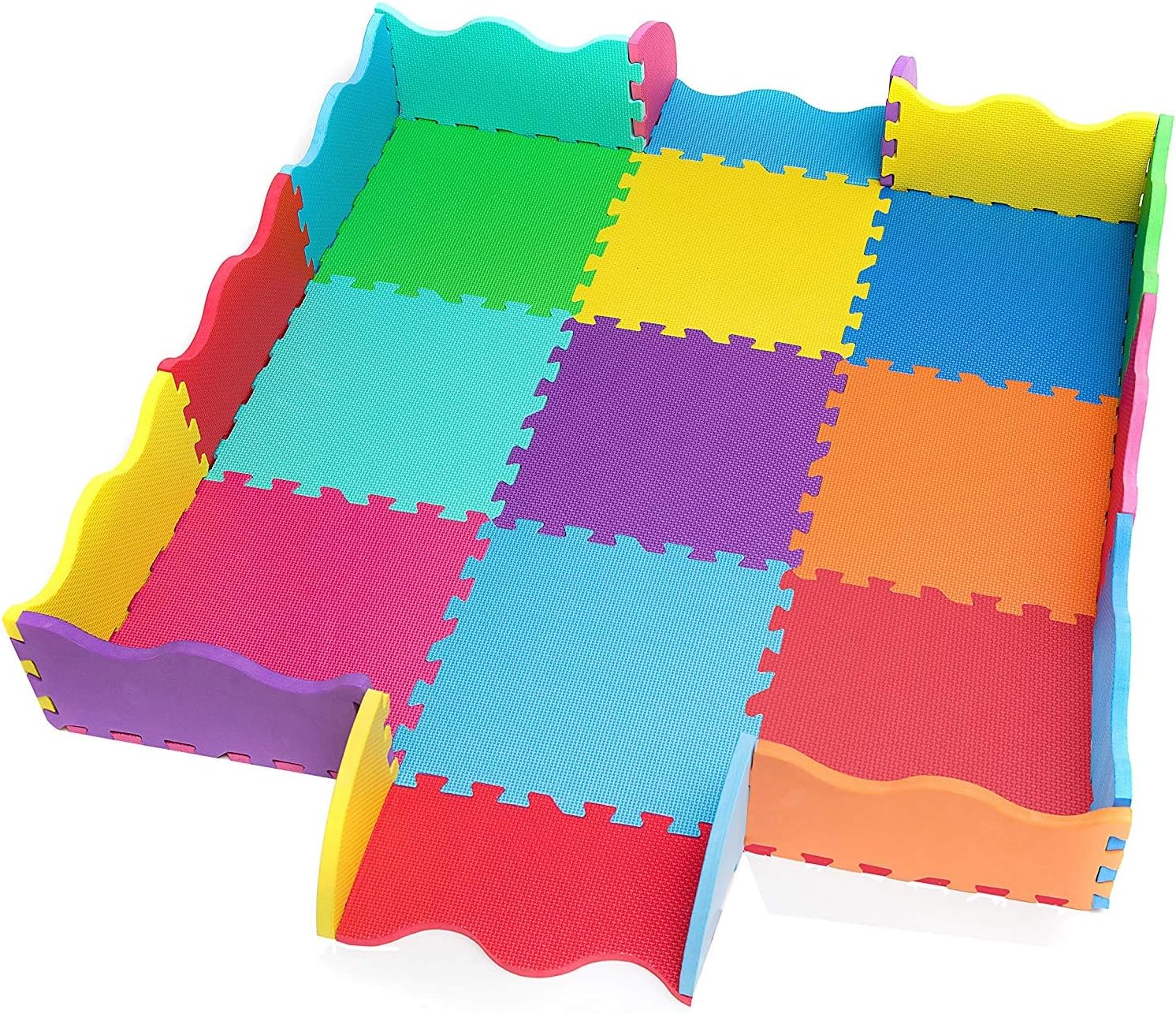 Edukit EVA Foam Play Mat with Borders; 25 Pieces; 31.5 x 31.5cm; 1.4cm Extra Thick – Multi-Coloured and Interlocking Floor Tiles – Fun, Safe and Stimulating Soft Play.