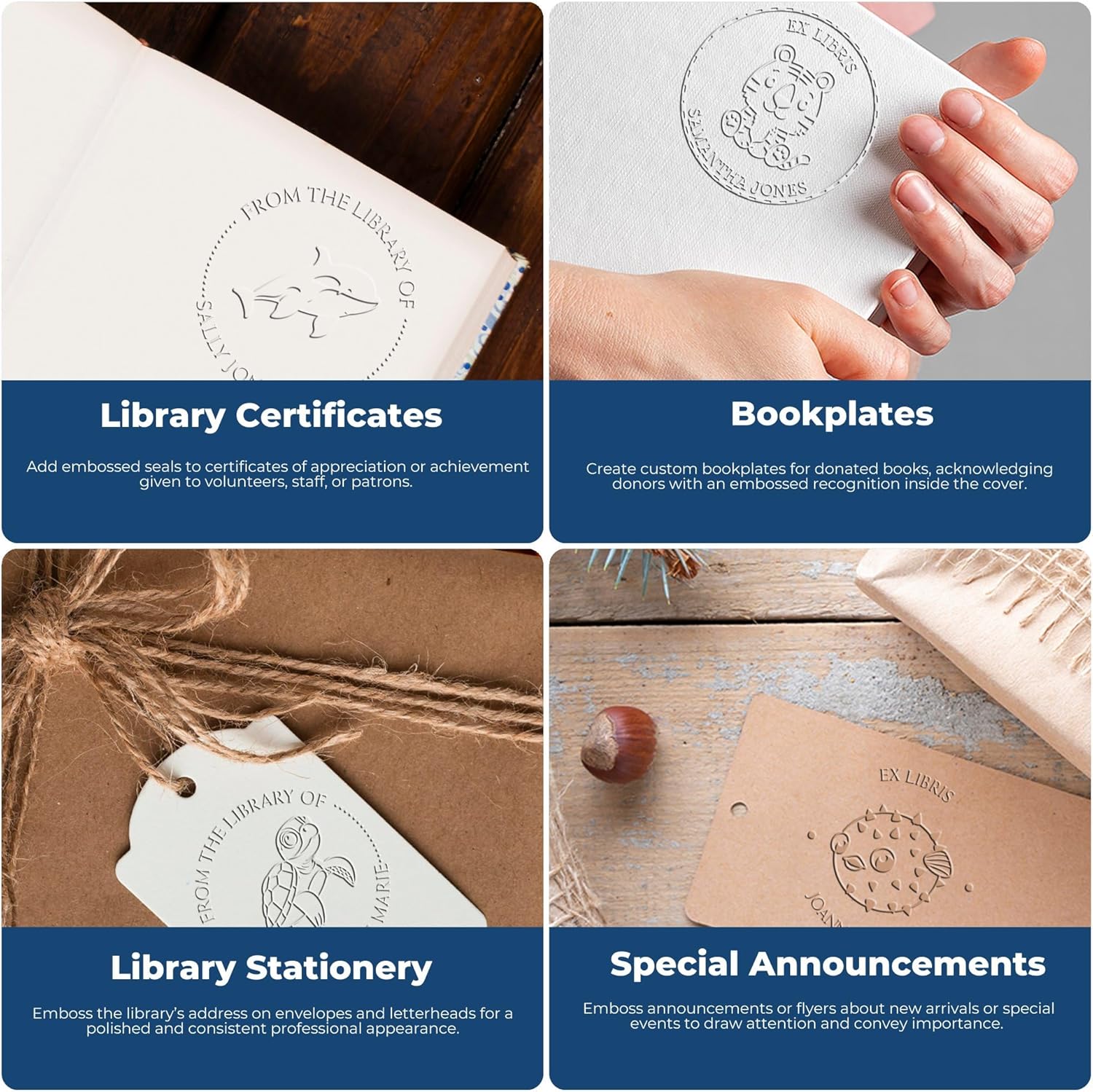 Personalized Book Name Embossed Stamp, Custom Made Reader Paper Embosser, 1-5/8 Size - Ideal for Kindergarten Teachers - Desk Friendly Turtle Design Library Embossing Seal - Custom Desk Embosser