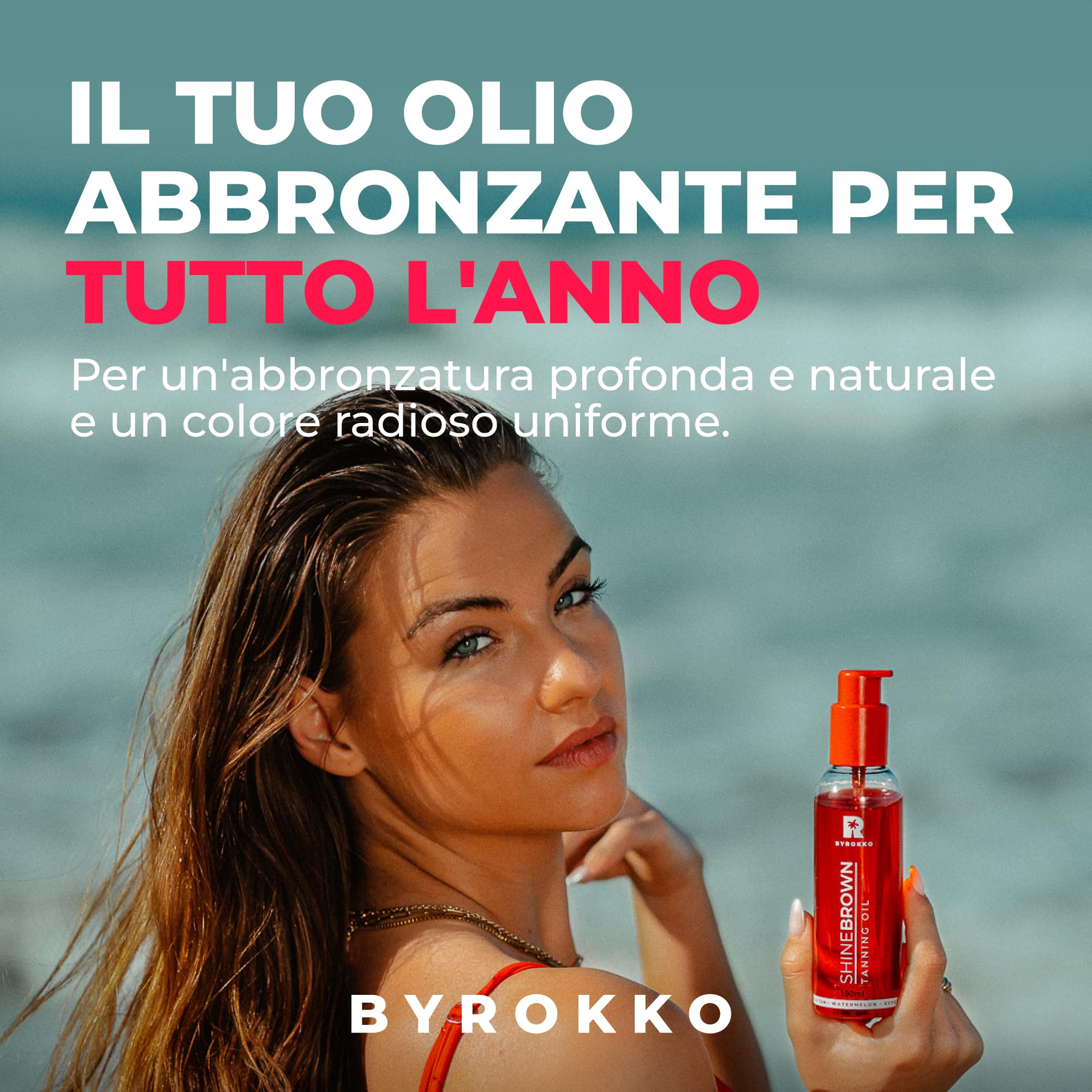 BYROKKO Shine Brown Watermelon Olio Abbronzante Solare (145 ml), Acceleratore di Abbronzatura super rapido, efficace al Sole e nei Lettini Solari, con formula resistente all’acqua